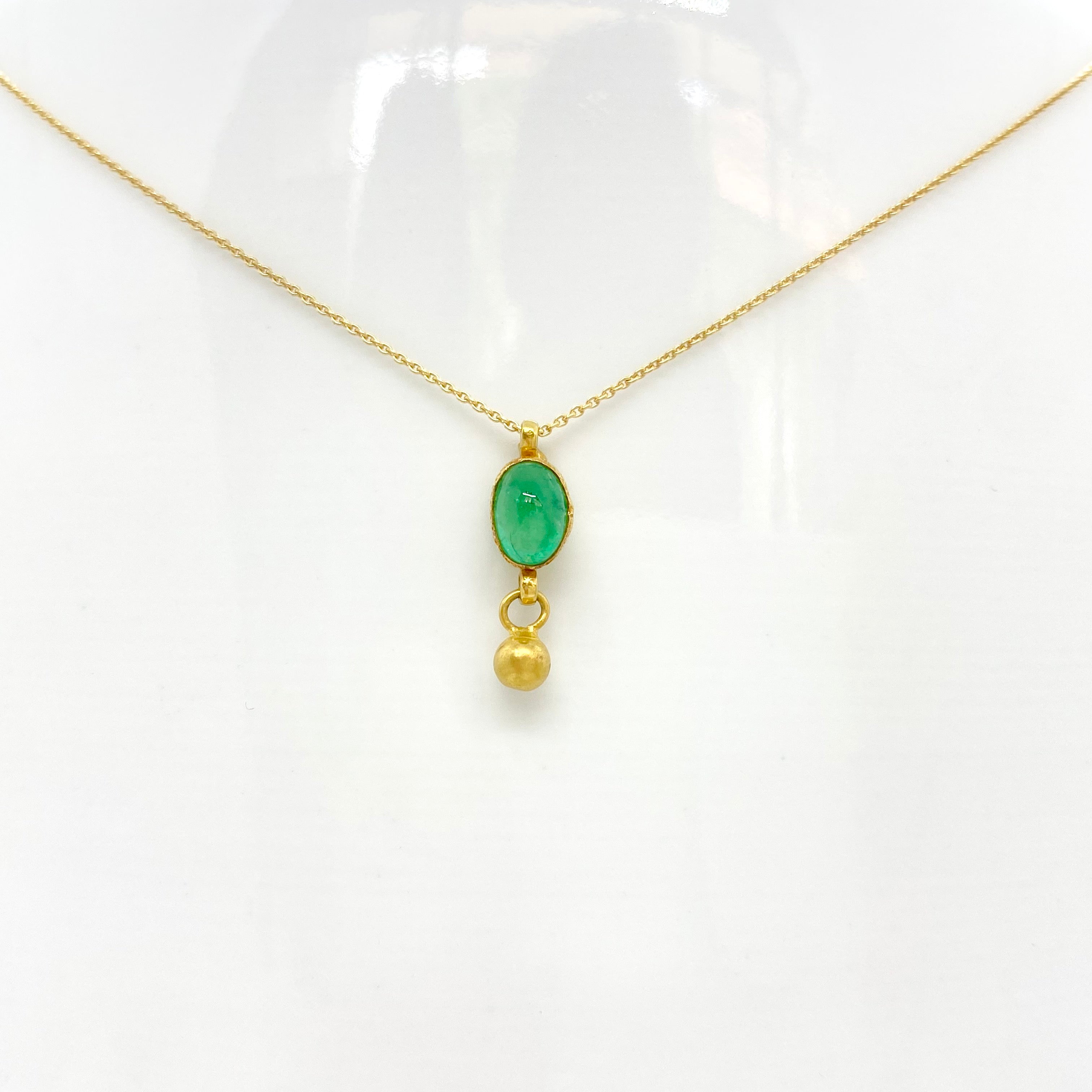 14k Gold Chain Necklace w/ 18k Gold Emerald Pendant & 18k Gold Nugget
