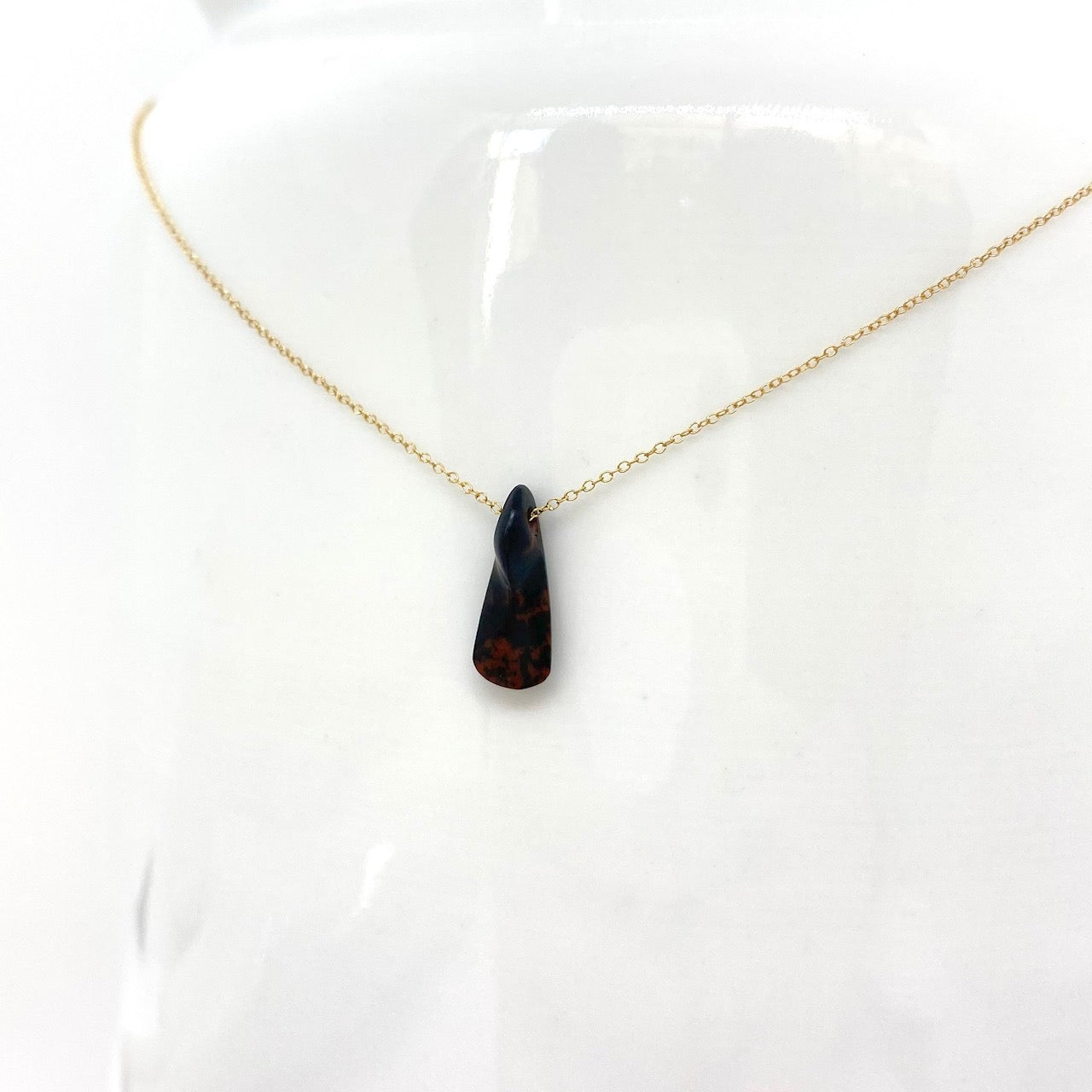 14k Gold Chain Necklace w/ Pre-Columbian Obsidian & Black Spinel