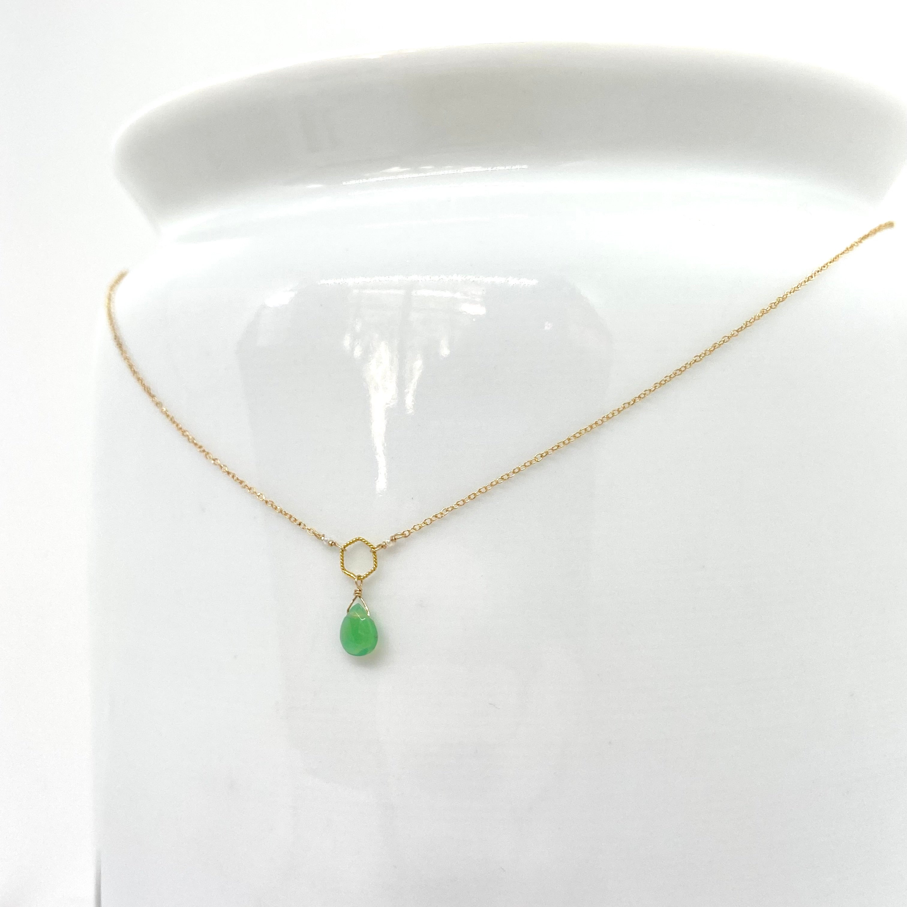 14k Gold Chain Necklace w/ Opal, 18k Gold Loop & Antique Italian Beads