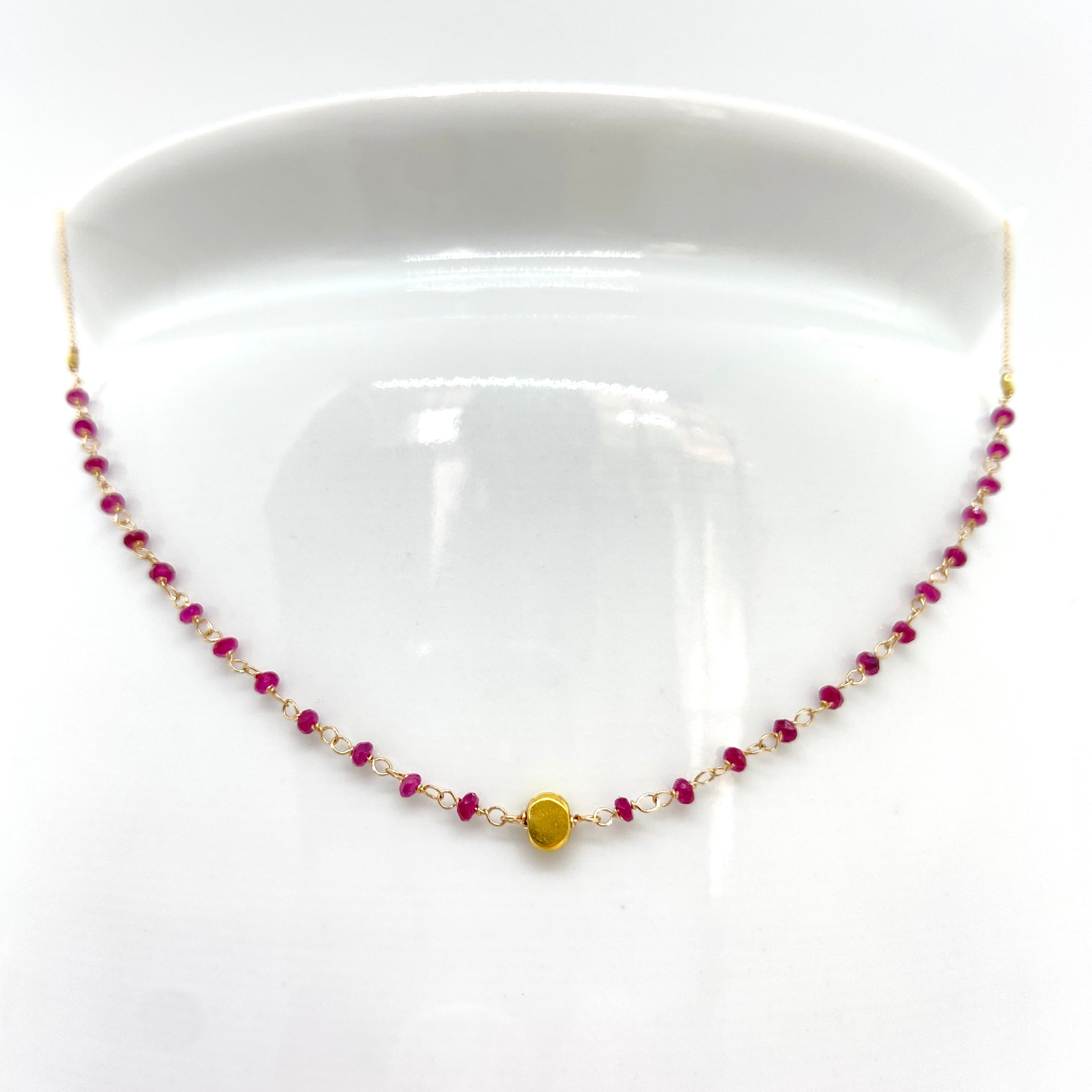14k Gold Chain Necklace w/ 18k Gold Pendant, Rubies & 18k Gold Nuggets