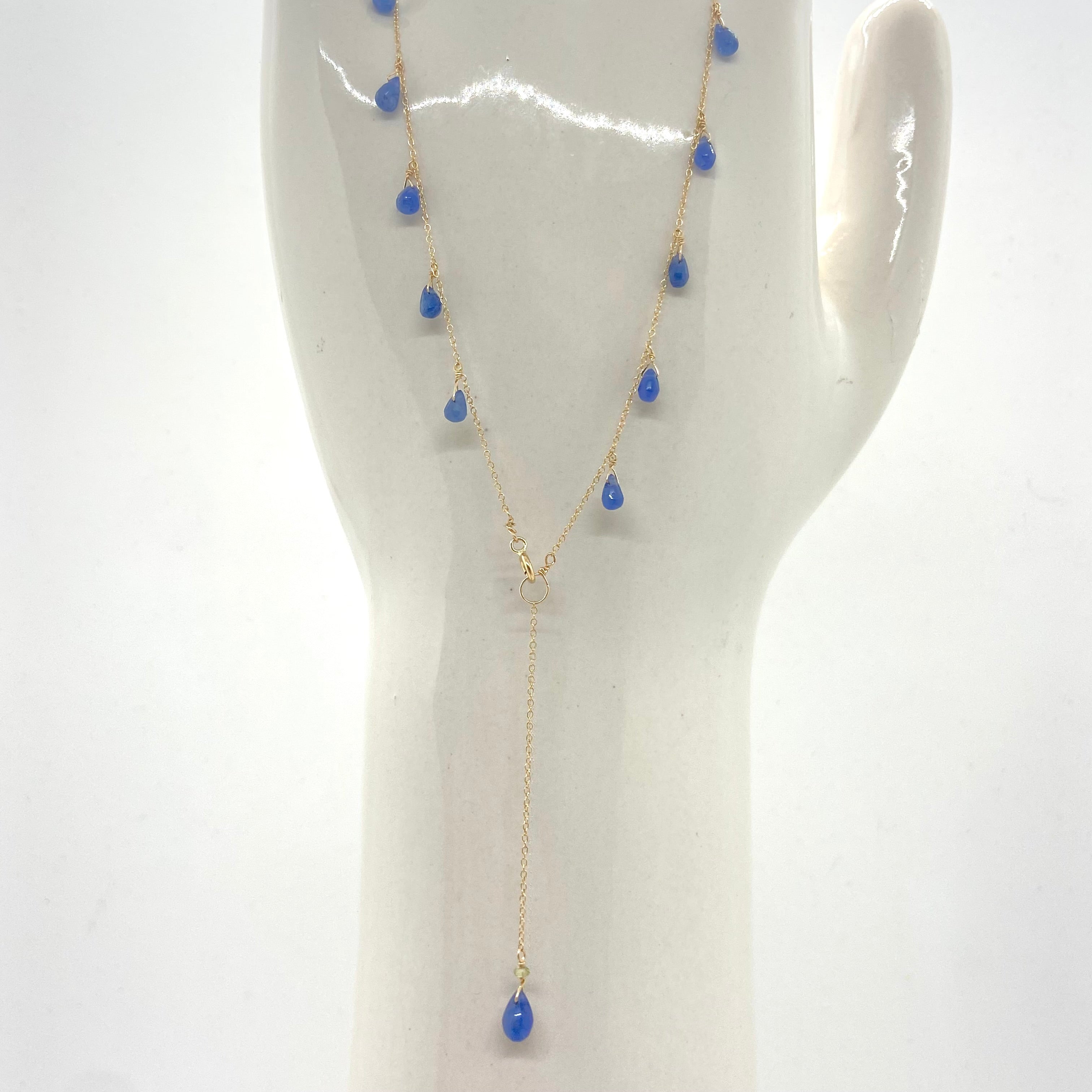 14k Gold Chain Necklace  w/ Blue Sapphires