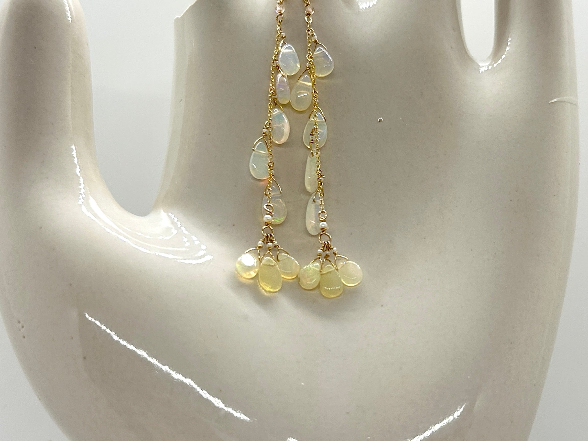14k Gold Earrings w/ Opal & Antique Italian Beads