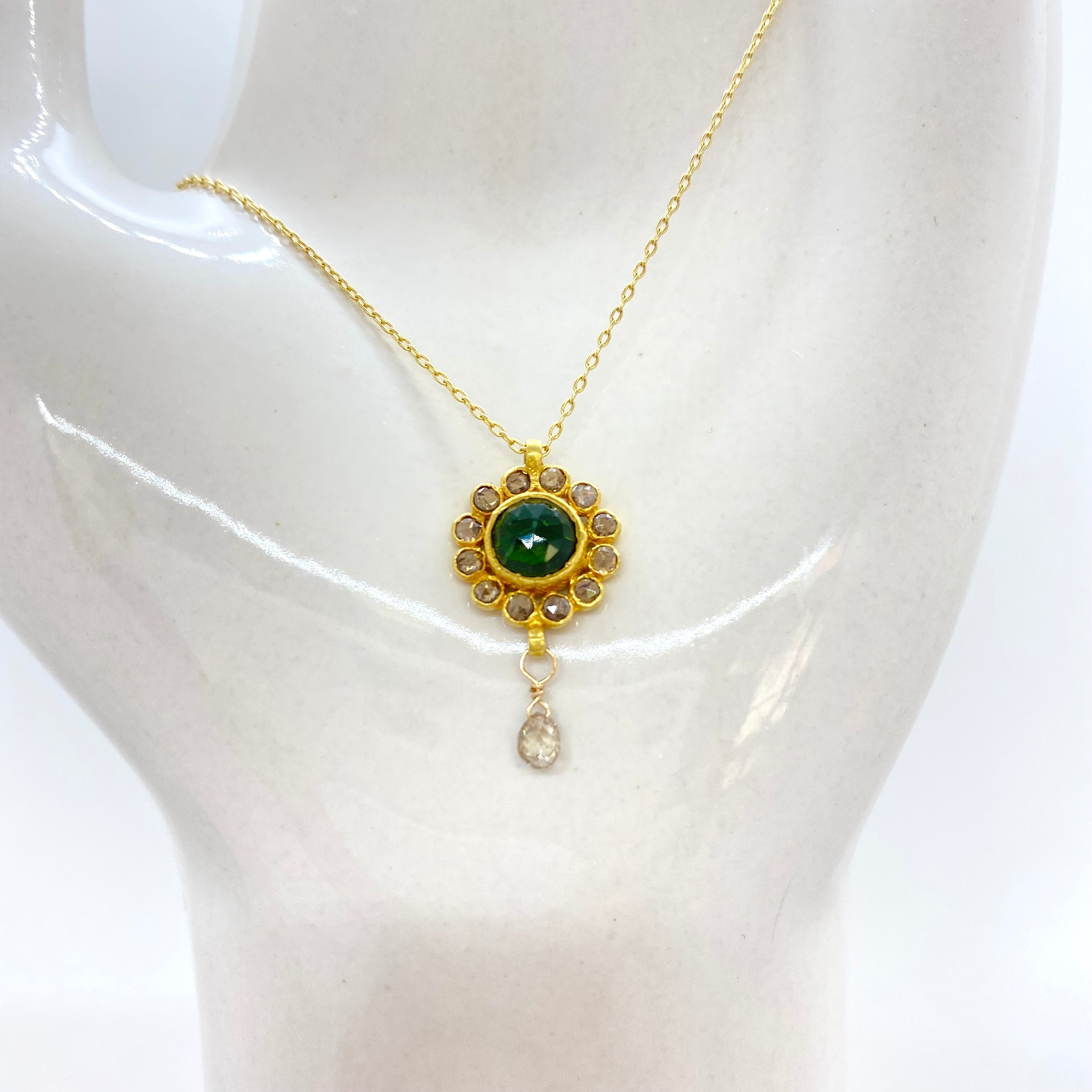 14k Gold Chain Necklace w/ 18k Gold Sapphire Pendant & Diamonds