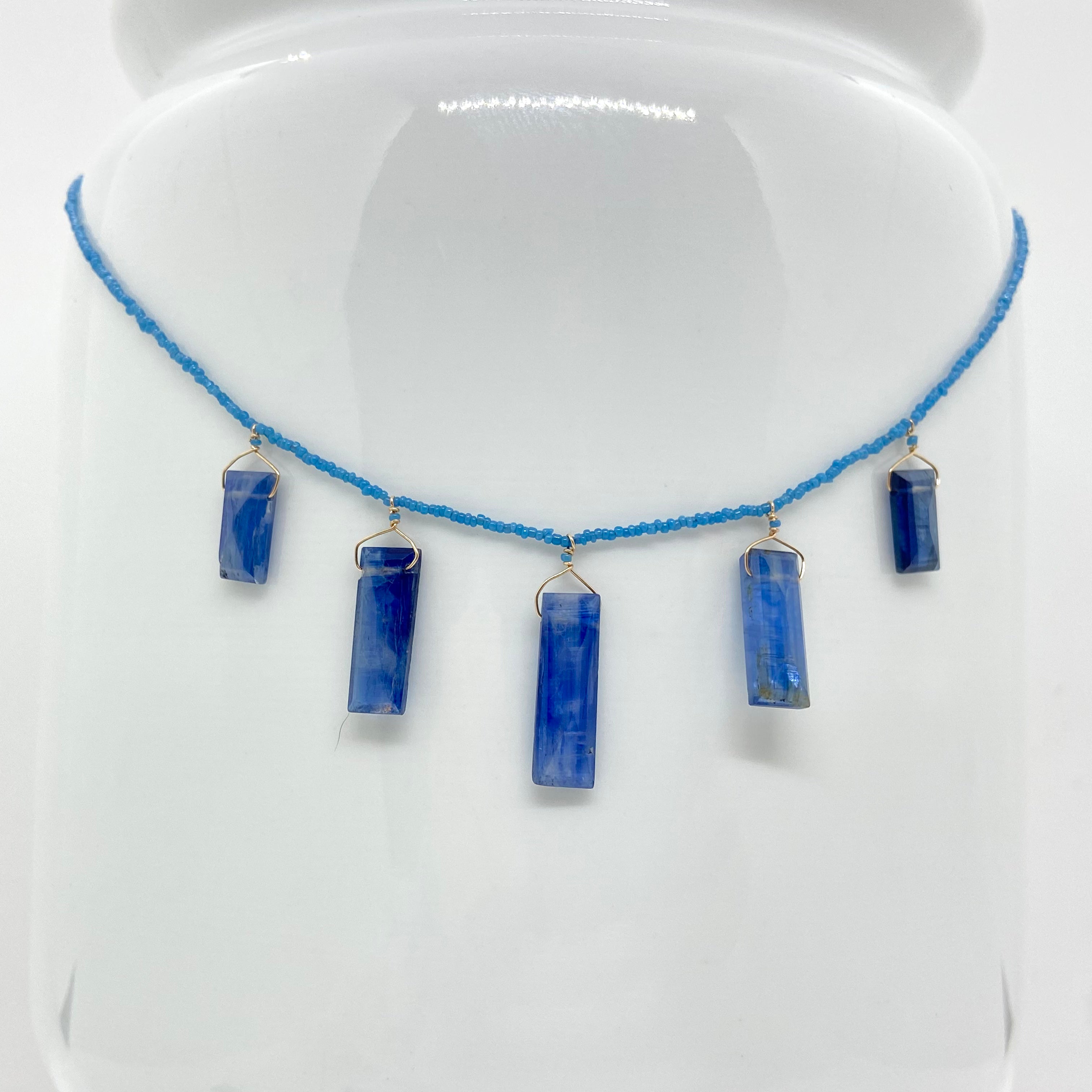 String Beaded Necklace w/ Kyanite & Antique Italian Beads