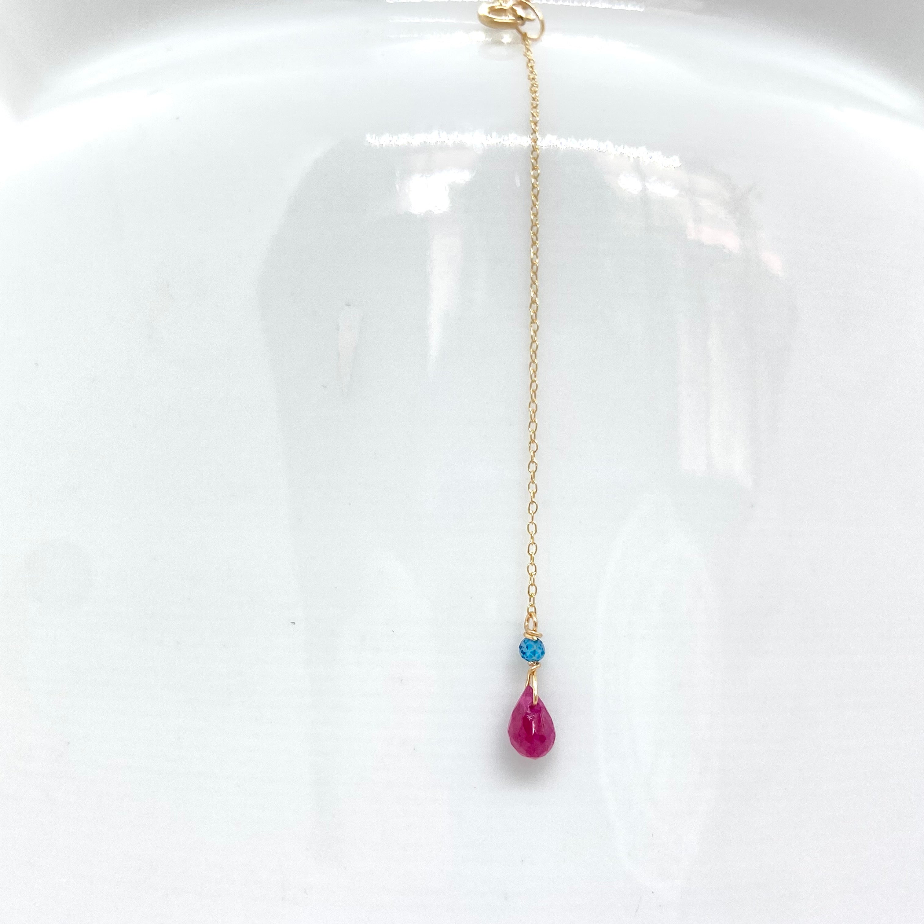 14k Gold Chain Necklace w/ 18k Gold Pendant, Rubies & 18k Gold Nuggets