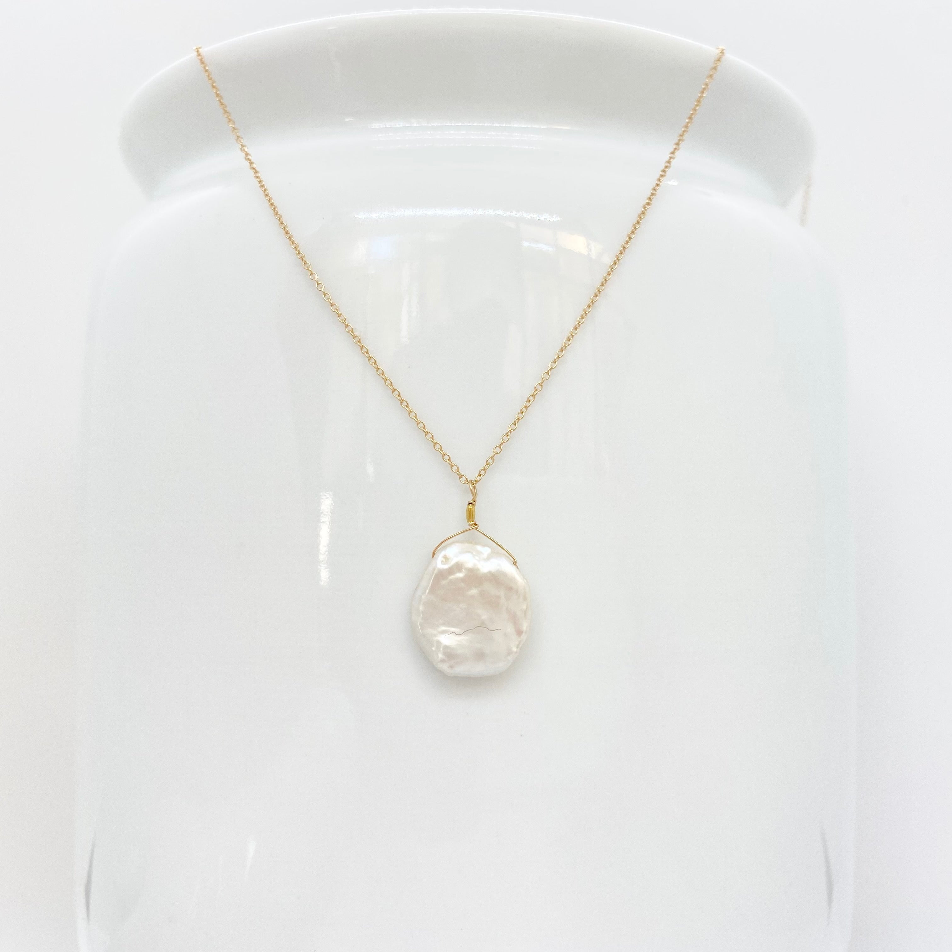 14k Gold Chain Necklace w/ Keshi Pearl & 18k Gold Nugget