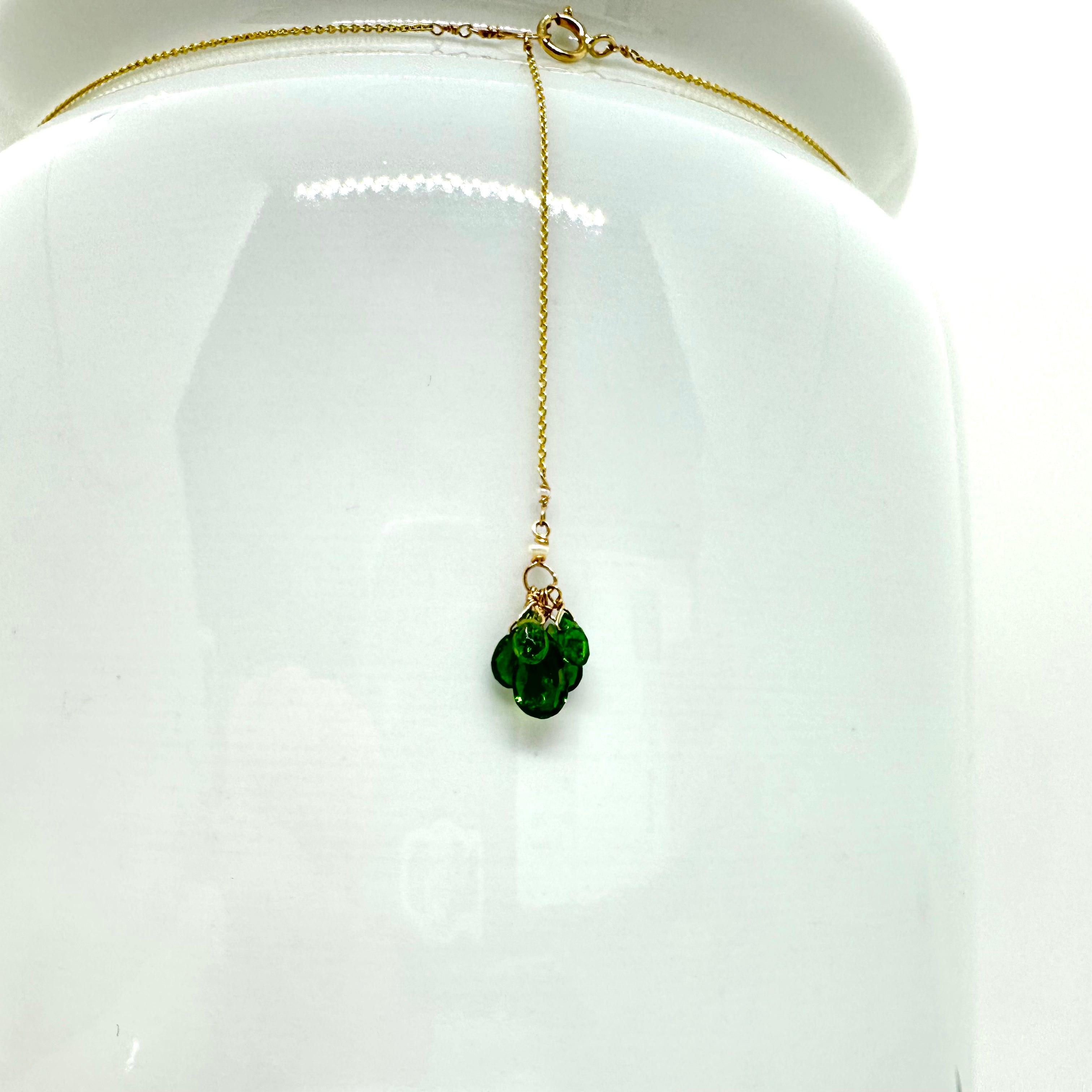 14k Gold Chain Necklace w/ Green Tourmaline & 18k Gold Nuggets