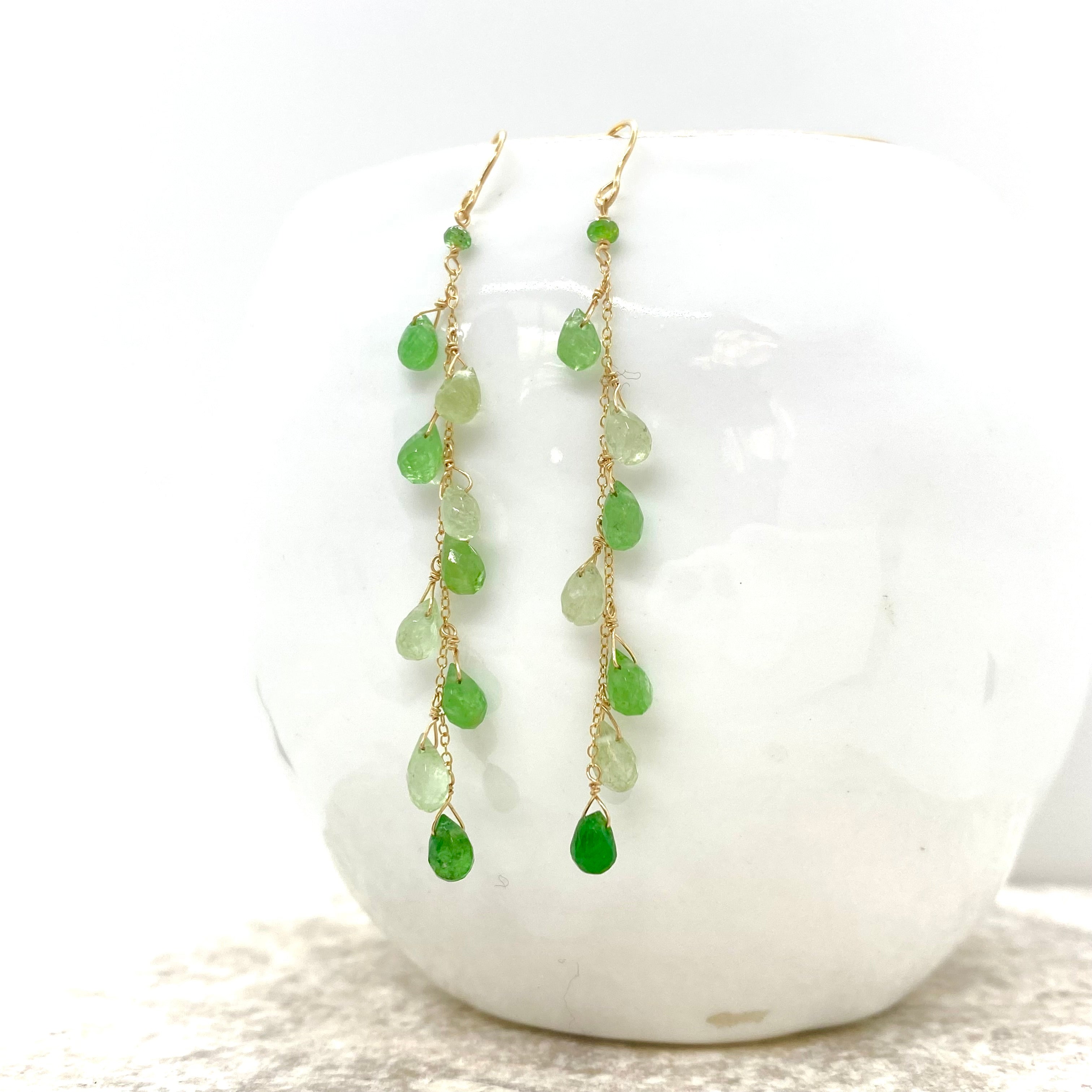 14k Gold Chain Earrings w/ Tsavorite