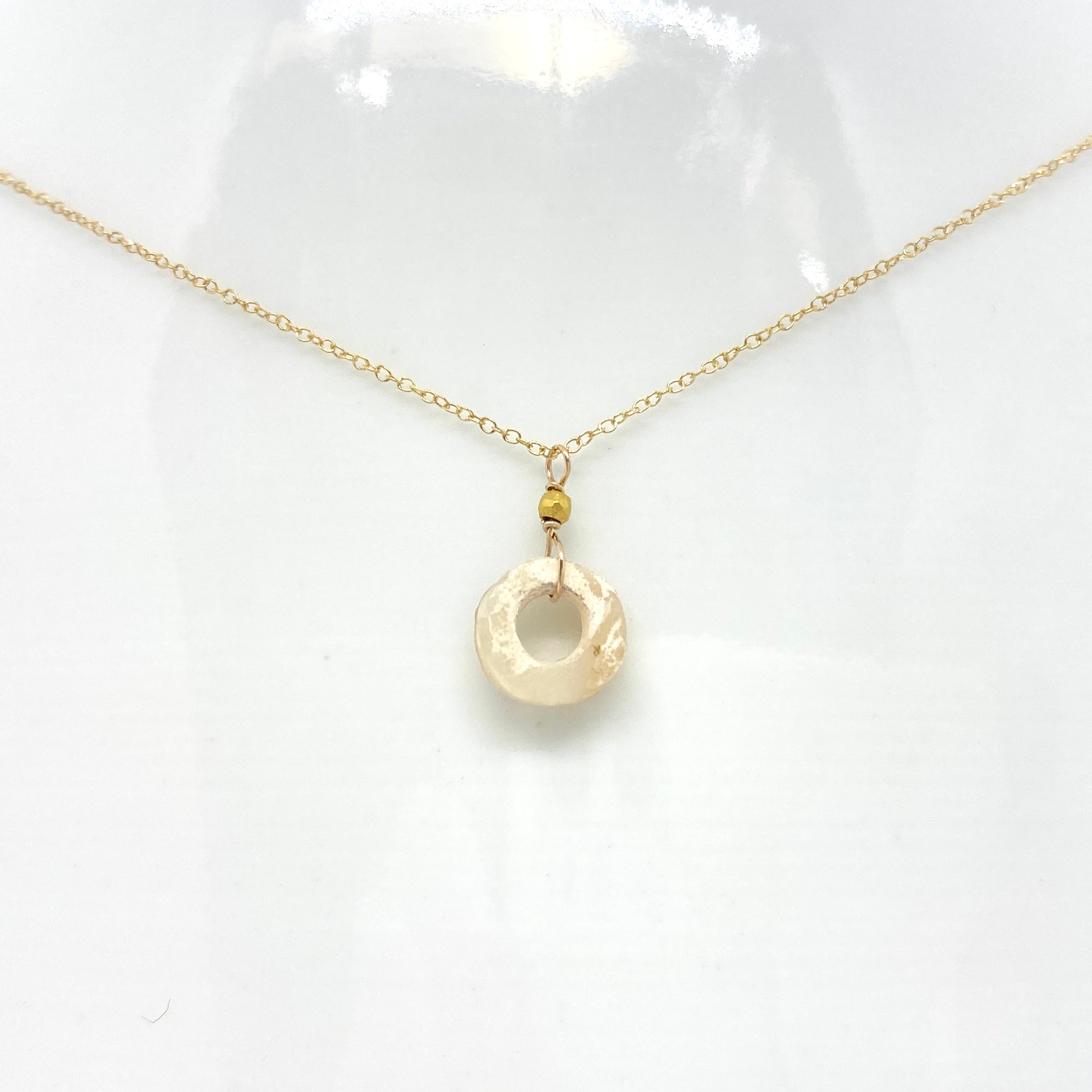 14k Gold Chain Necklace w/ Pre-Columbian Bone & 18k Gold Nugget