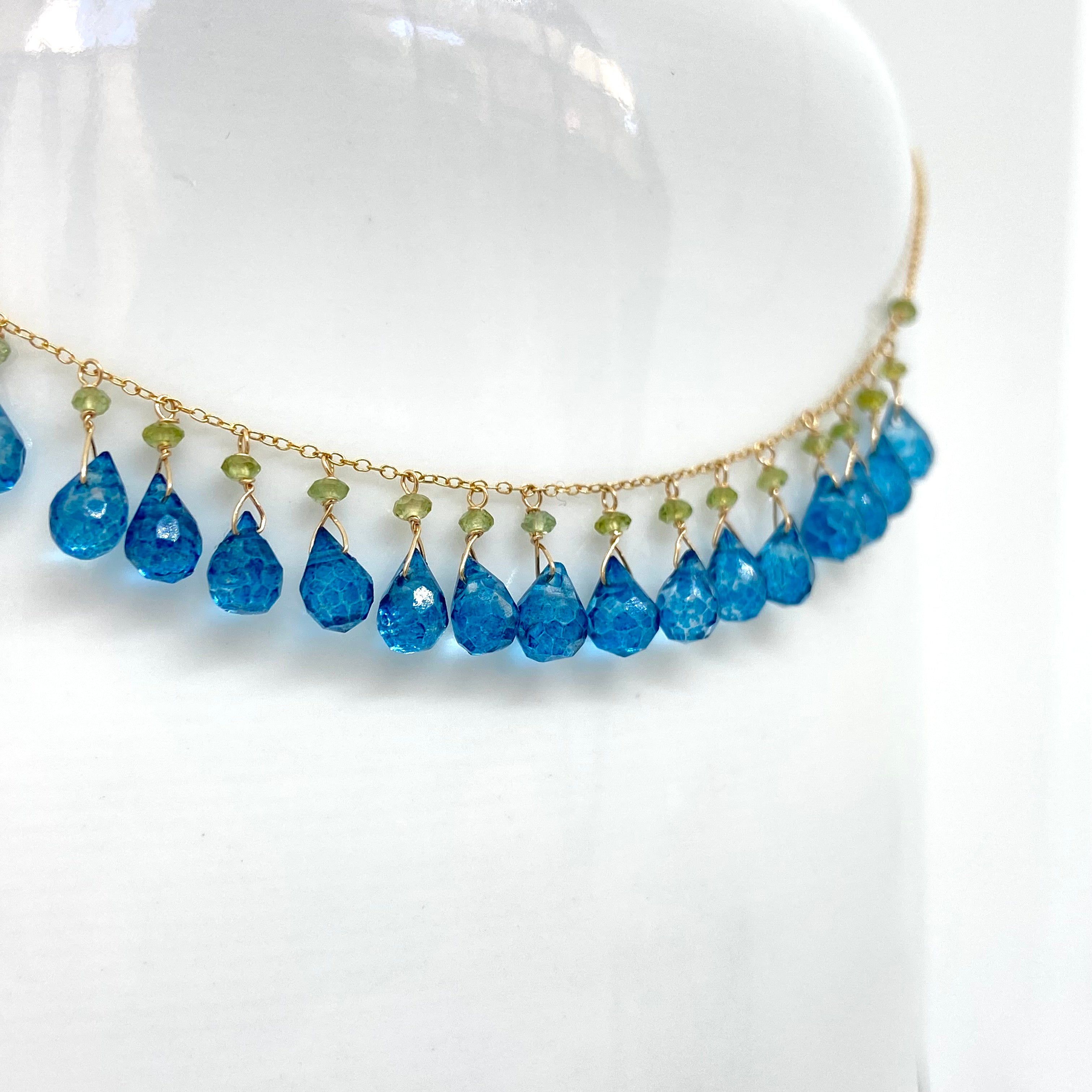 14k Gold Chain Necklace w/ Blue London Topaz & Tourmaline