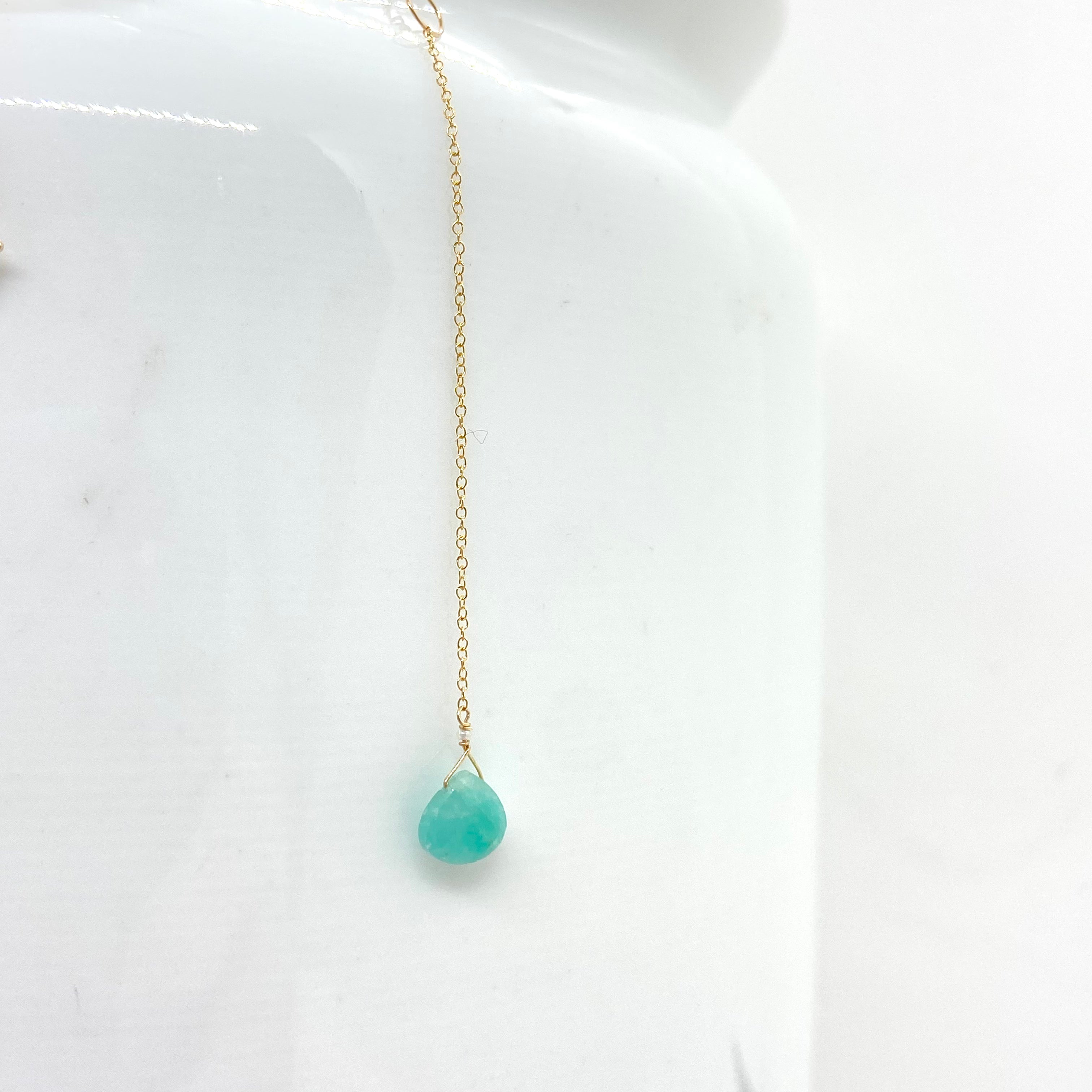 14k Gold Chain Necklace w/ Turquoise & Freshwater Pearl