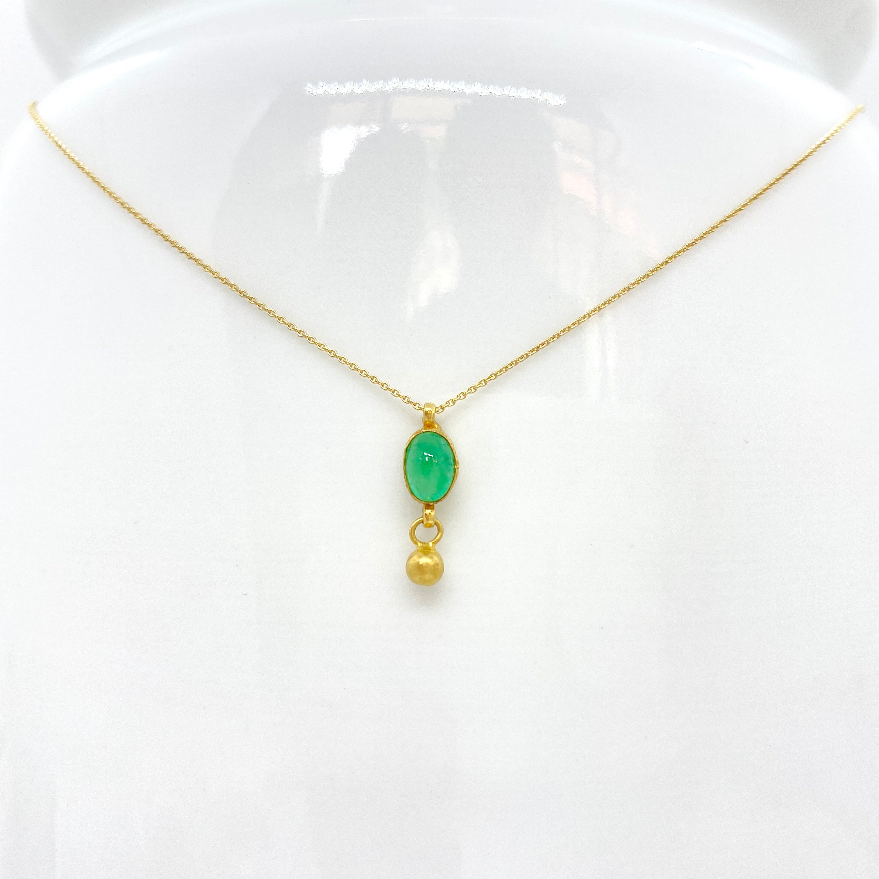 14k Gold Chain Necklace w/ 18k Gold Emerald Pendant & 18k Gold Nugget