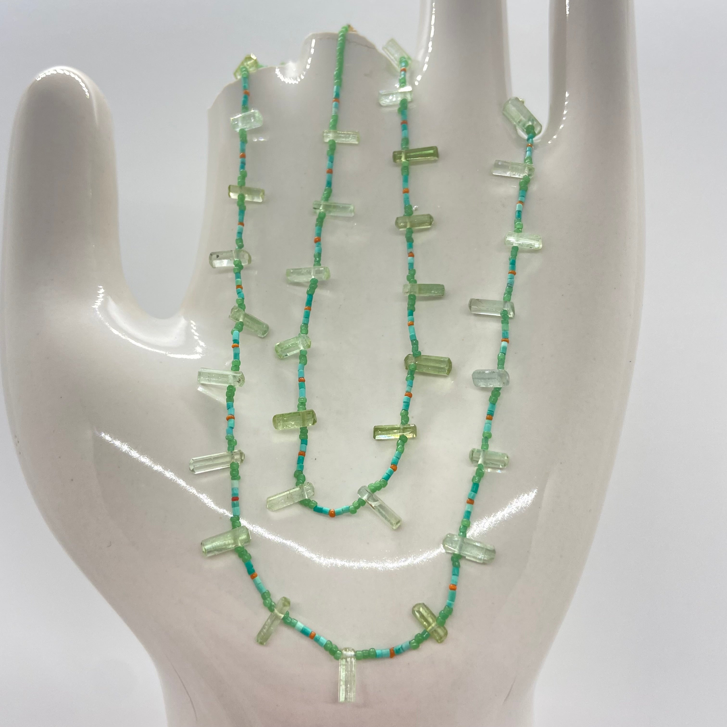 String Beaded Necklace w/ Afghan Turquoise, Tourmaline & Antique Italian Beads