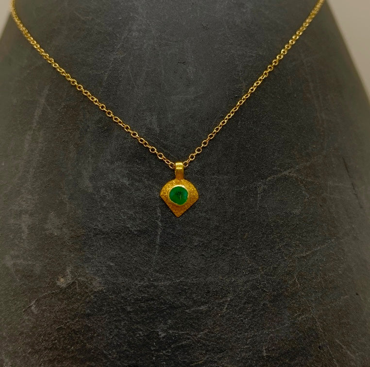 14k Gold Chain Necklace w/ 18k Gold Emerald Pendant