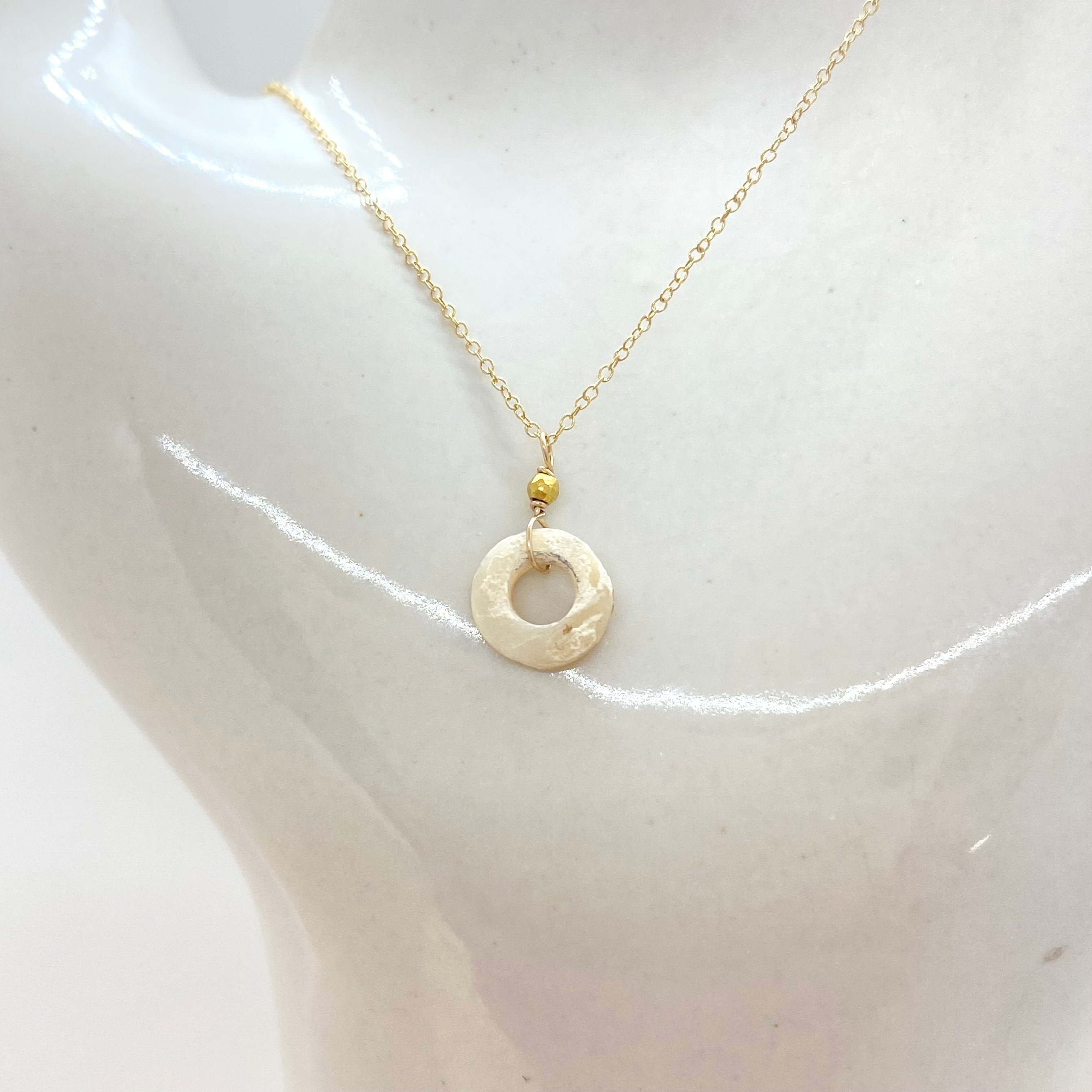 14k Gold Chain Necklace w/ Pre-Columbian Bone & 18k Gold Nugget