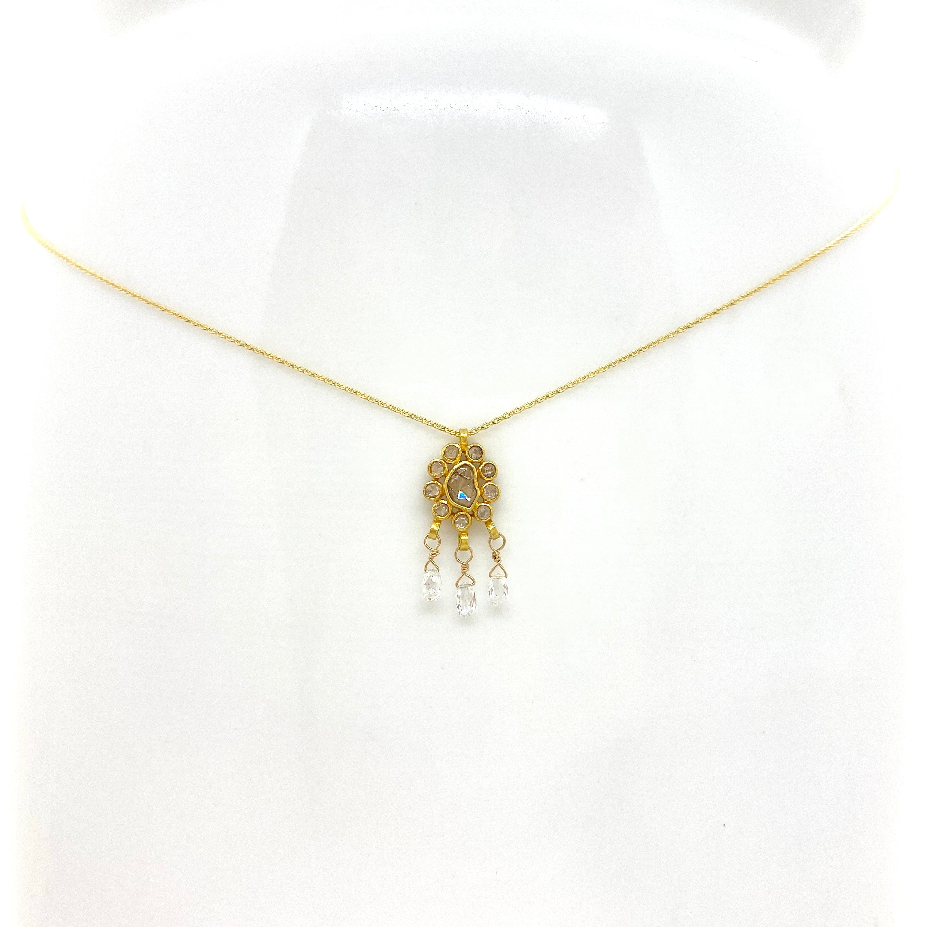 14K Gold Chain Necklace w/ 18k Gold Diamond Pendant & Diamonds