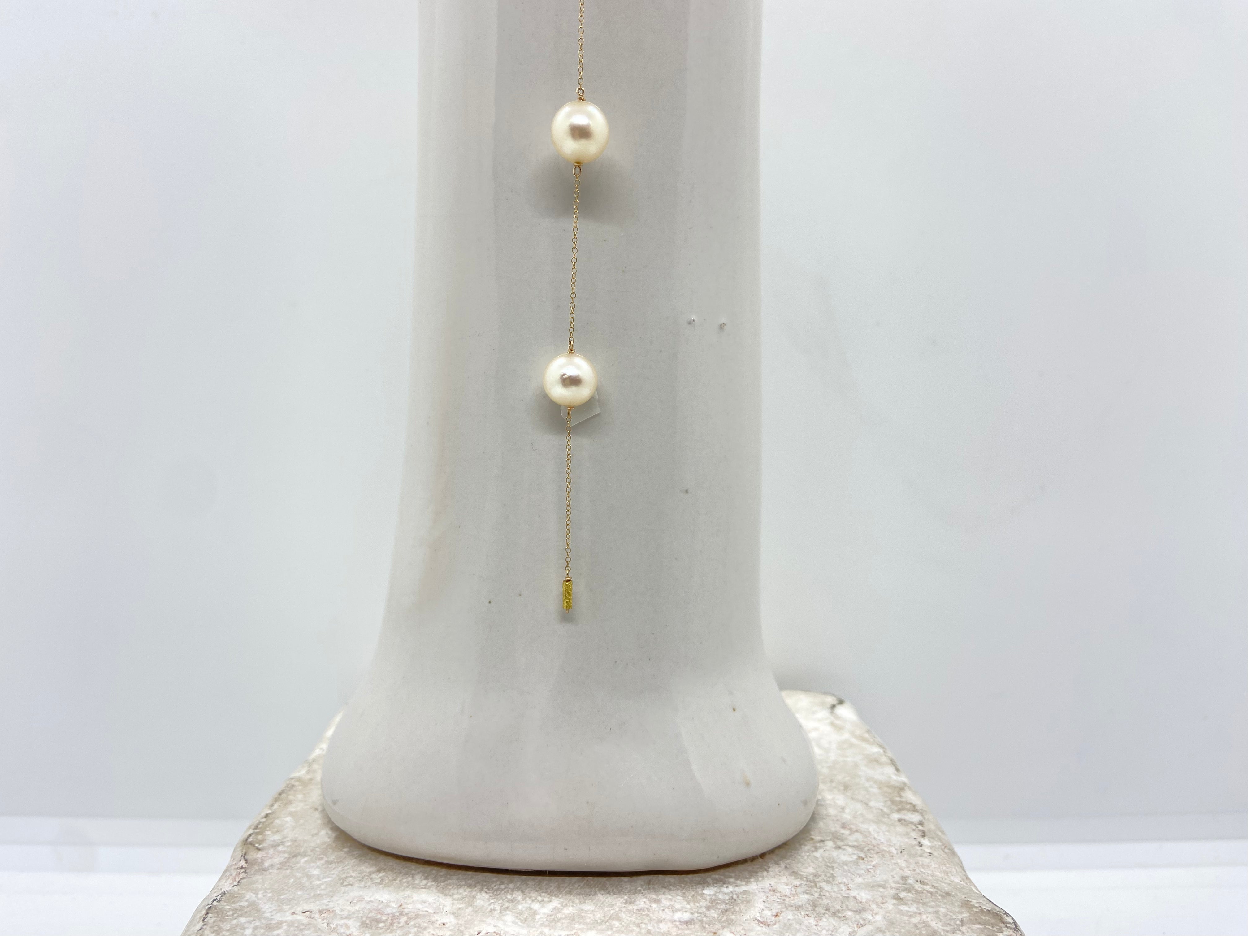 14k Gold Chain Necklace w/ Japanese Akoya Pearls & 18k Gold Hand-Carved Pendant