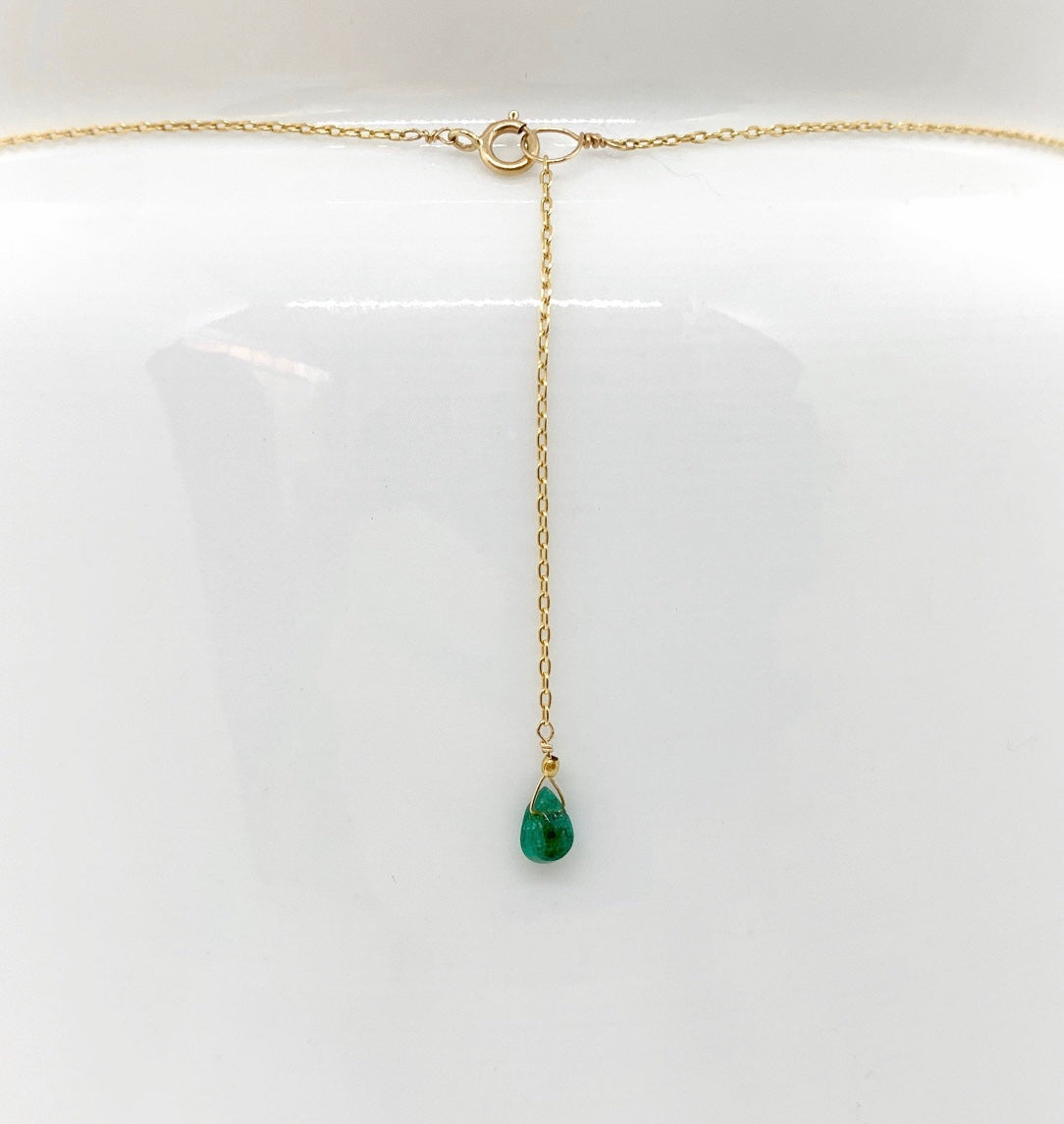 14k Gold Chain Necklace w/ 18k Gold, Emerald & Apatite