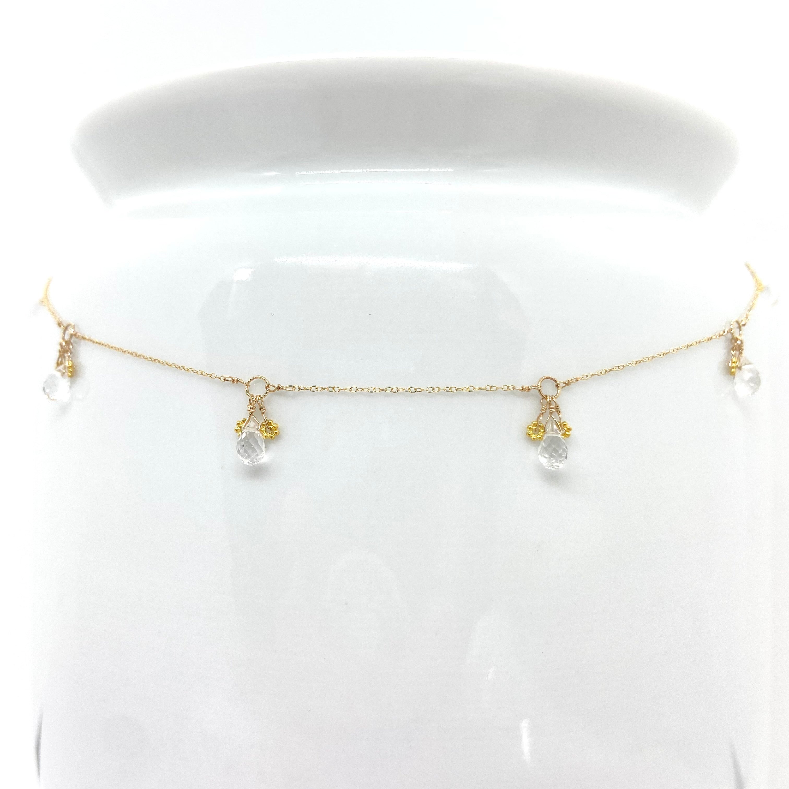 14k Gold Chain Necklace w/ Quartz & 18k Gold Daisies