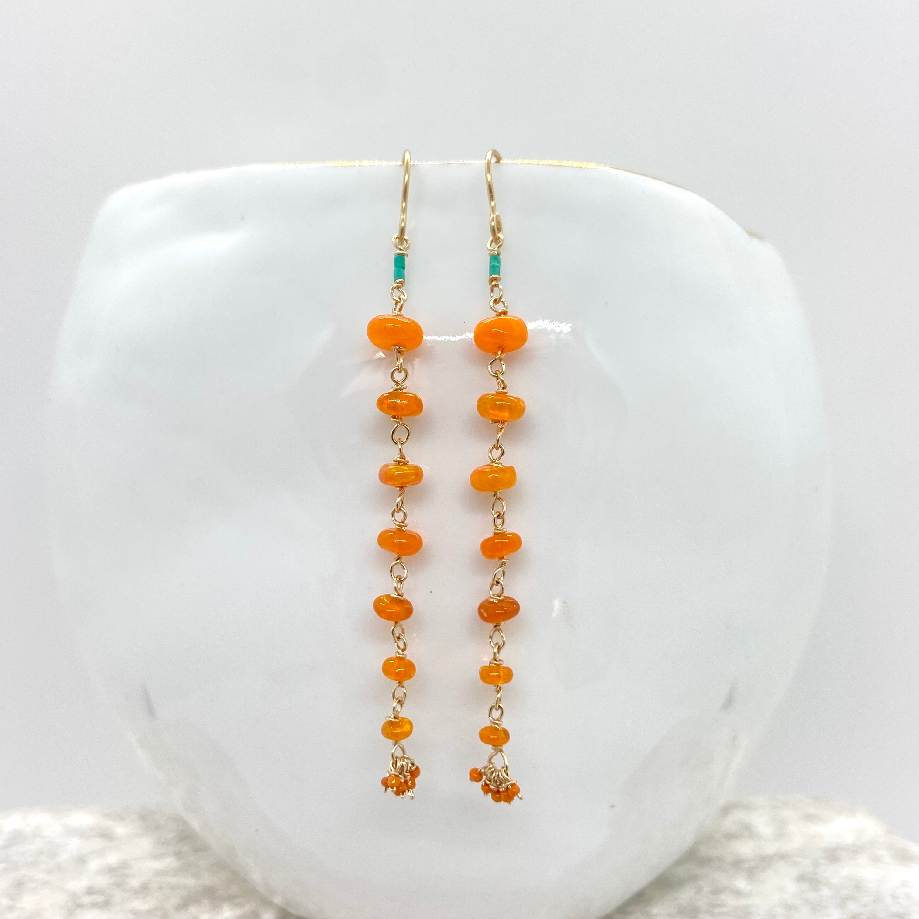 14k Gold Earrings w/ Opal, Afghan Turquoise & Antique Italian Beads