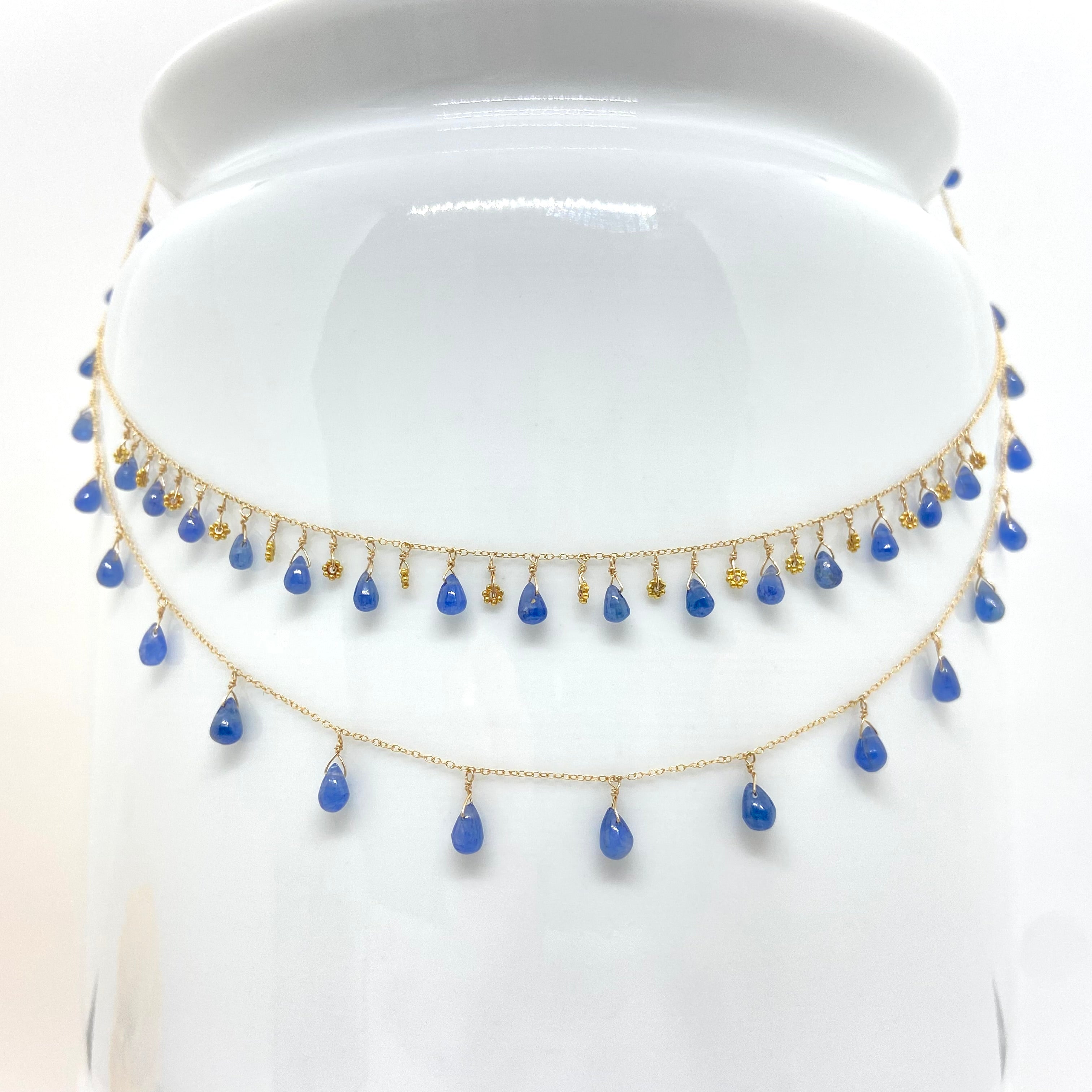 14k Gold Chain Necklace  w/ Blue Sapphires