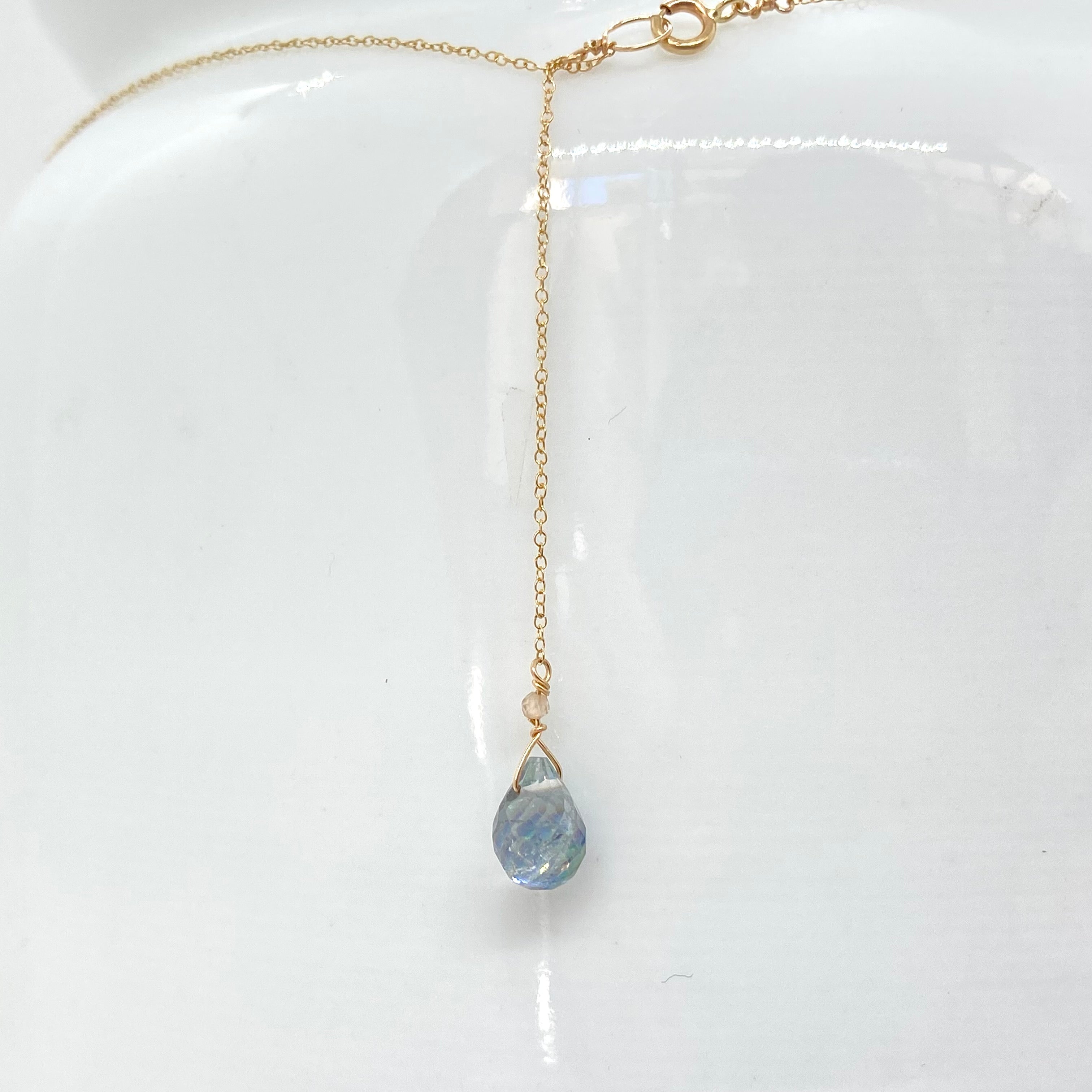 14k Gold Chain Necklace w/ Mystic Topaz & Freshwater Pearl