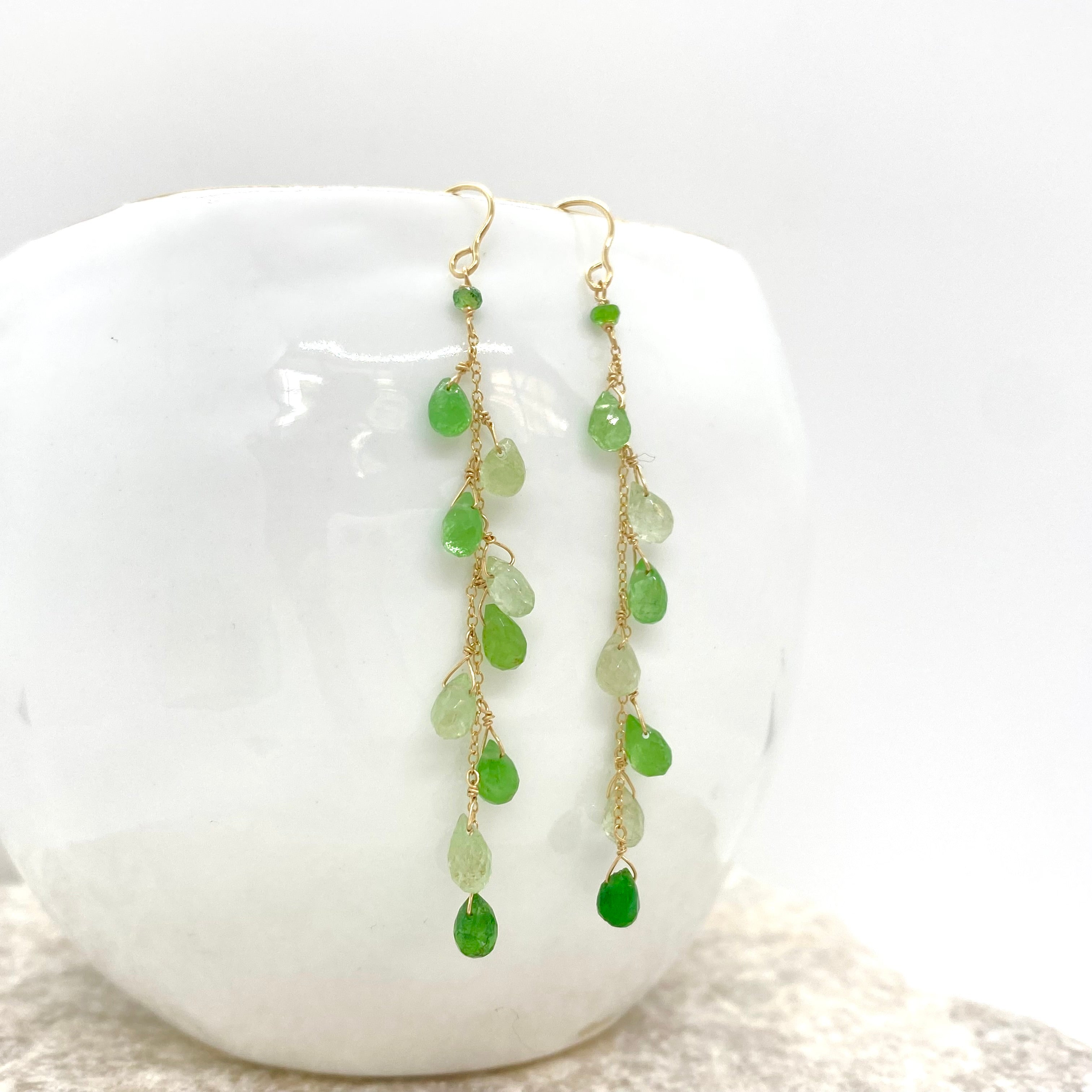 14k Gold Chain Earrings w/ Tsavorite