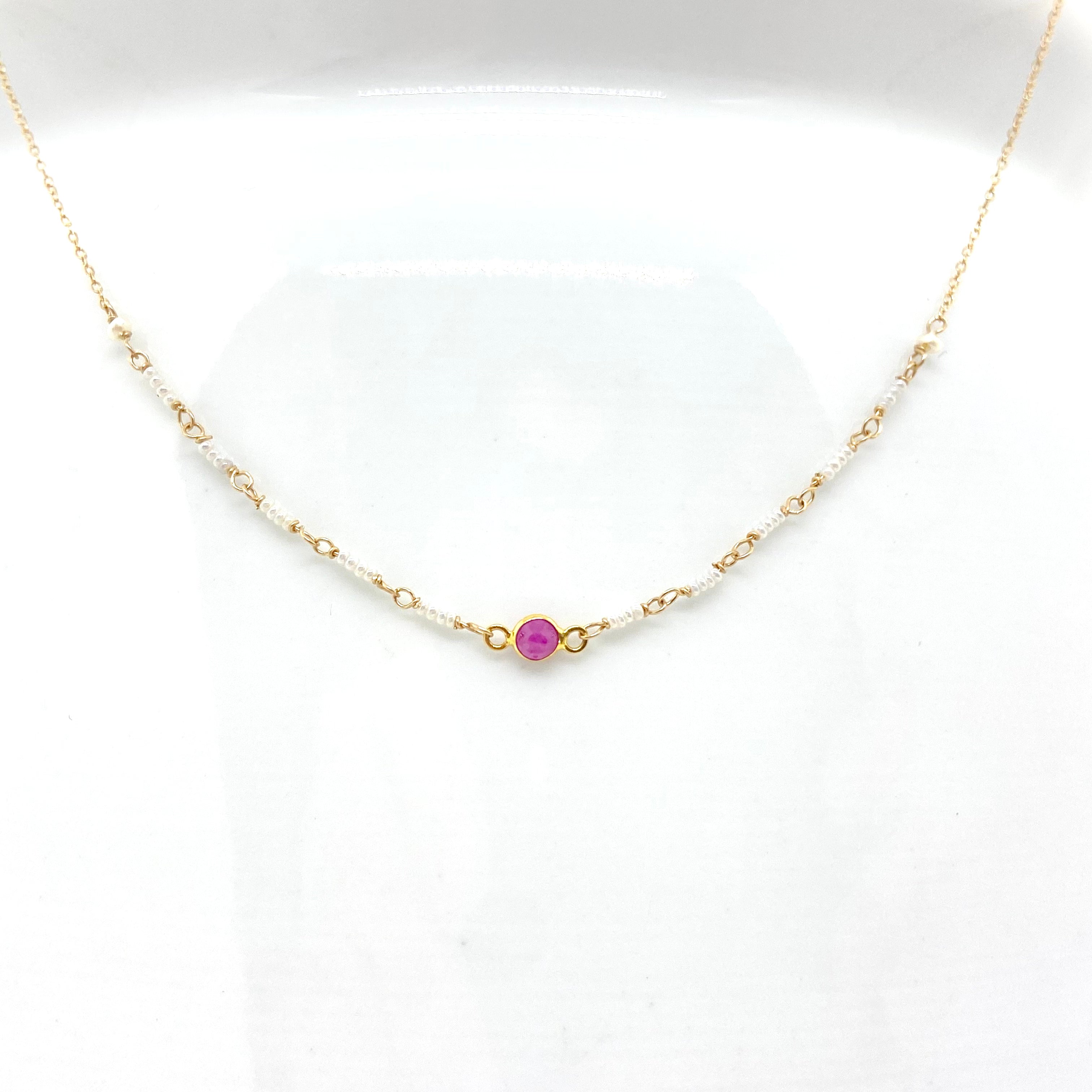 14k Gold Chain Necklace w/ 18k Gold Sapphire Pendant, Freshwater Pearls & Antique Italian Beads