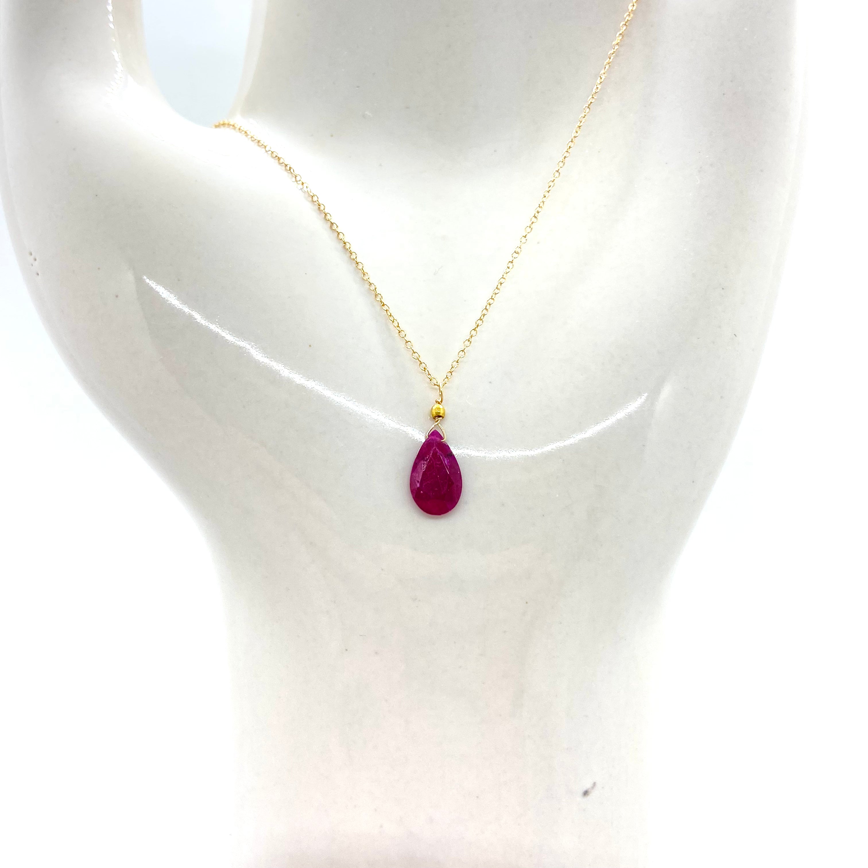 14k Gold Chain Necklace w/ Ruby & 18k Gold Nugget