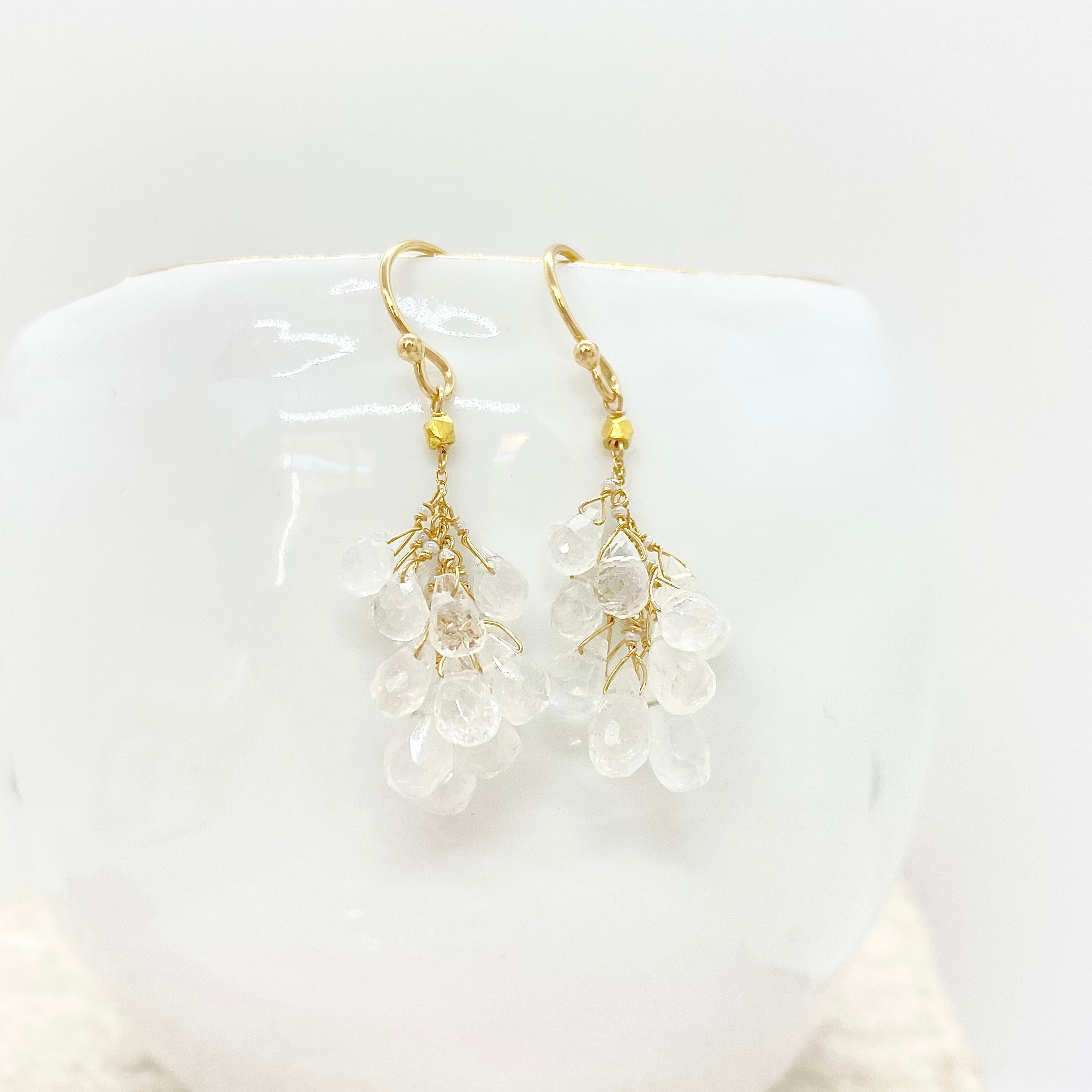 14k Gold Earrings w/ Moonstone, Antique Italian Beads & 18k Gold Nuggets