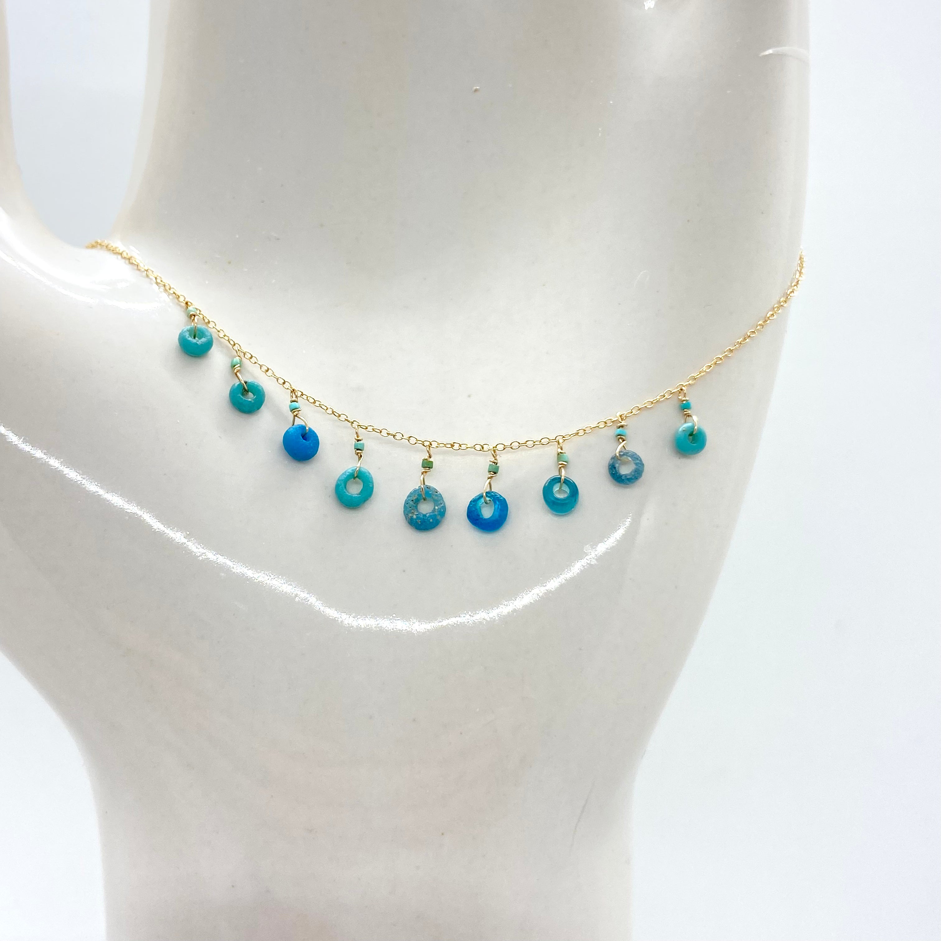 14k Gold Chain Necklace w/ Indo-Pacific Glass Beads