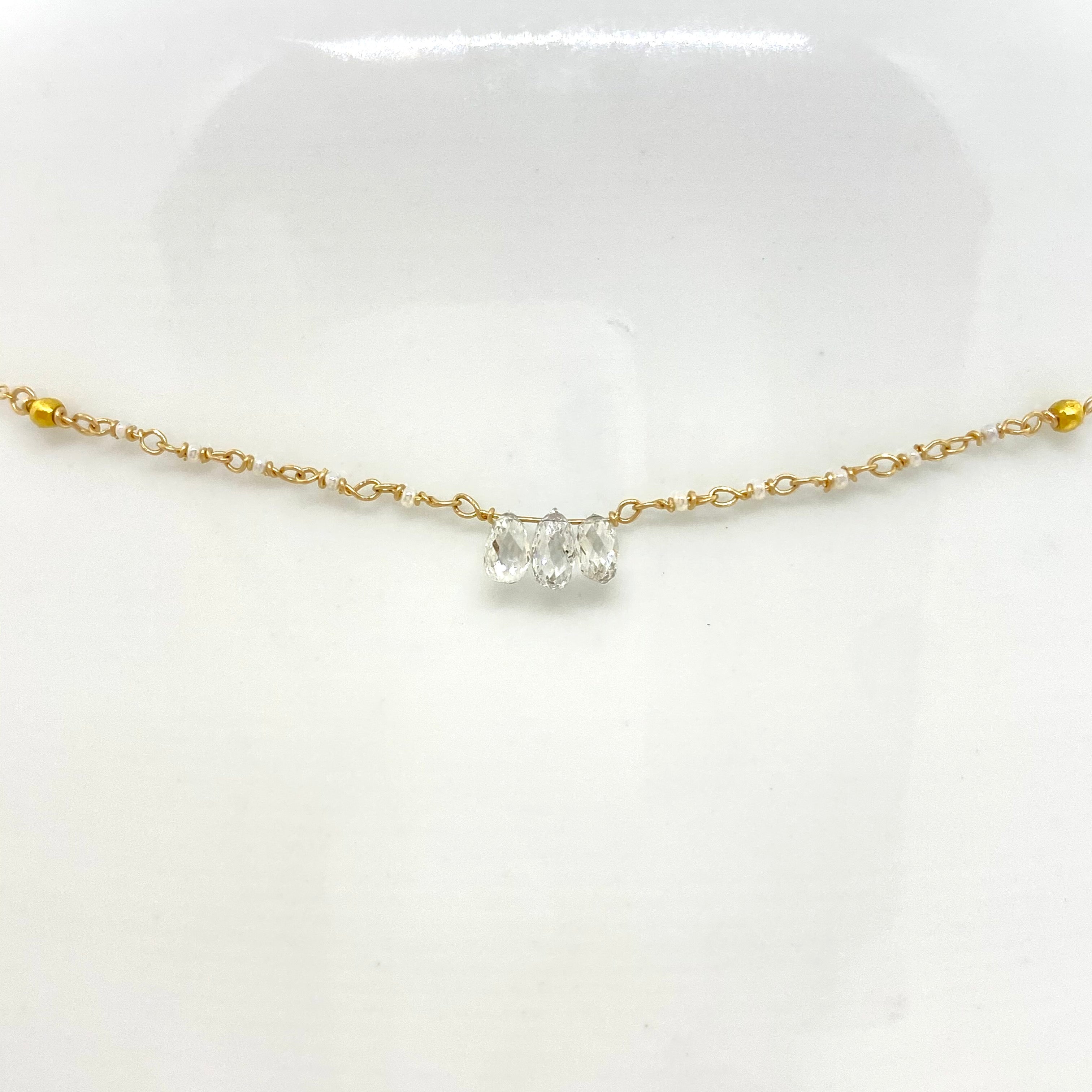 14k Gold Chain Necklace w/ Diamonds, 18k Gold Nuggets & Antique Italian Beads