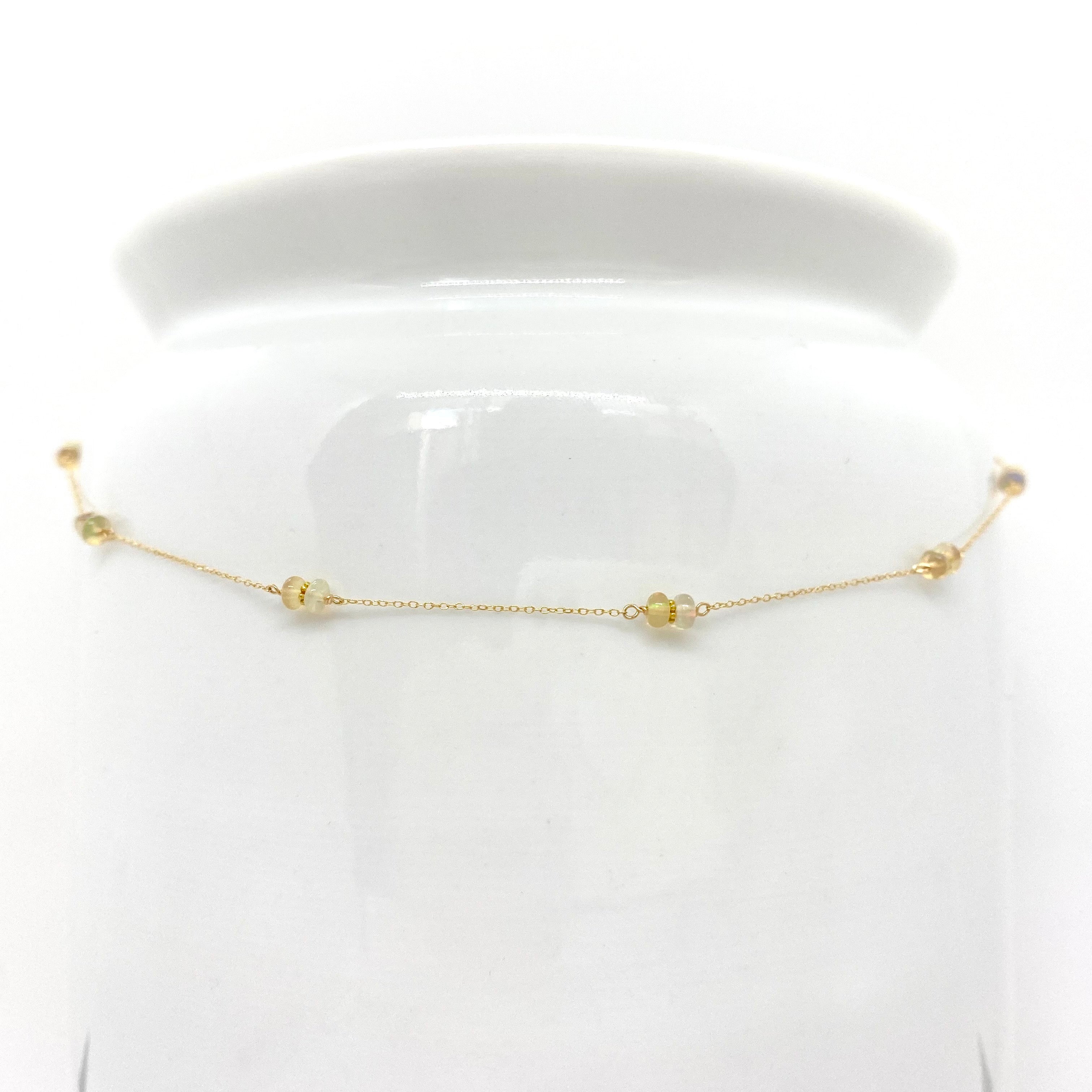 14k Gold Chain Necklace w/ Opal & 18k Gold Daisies