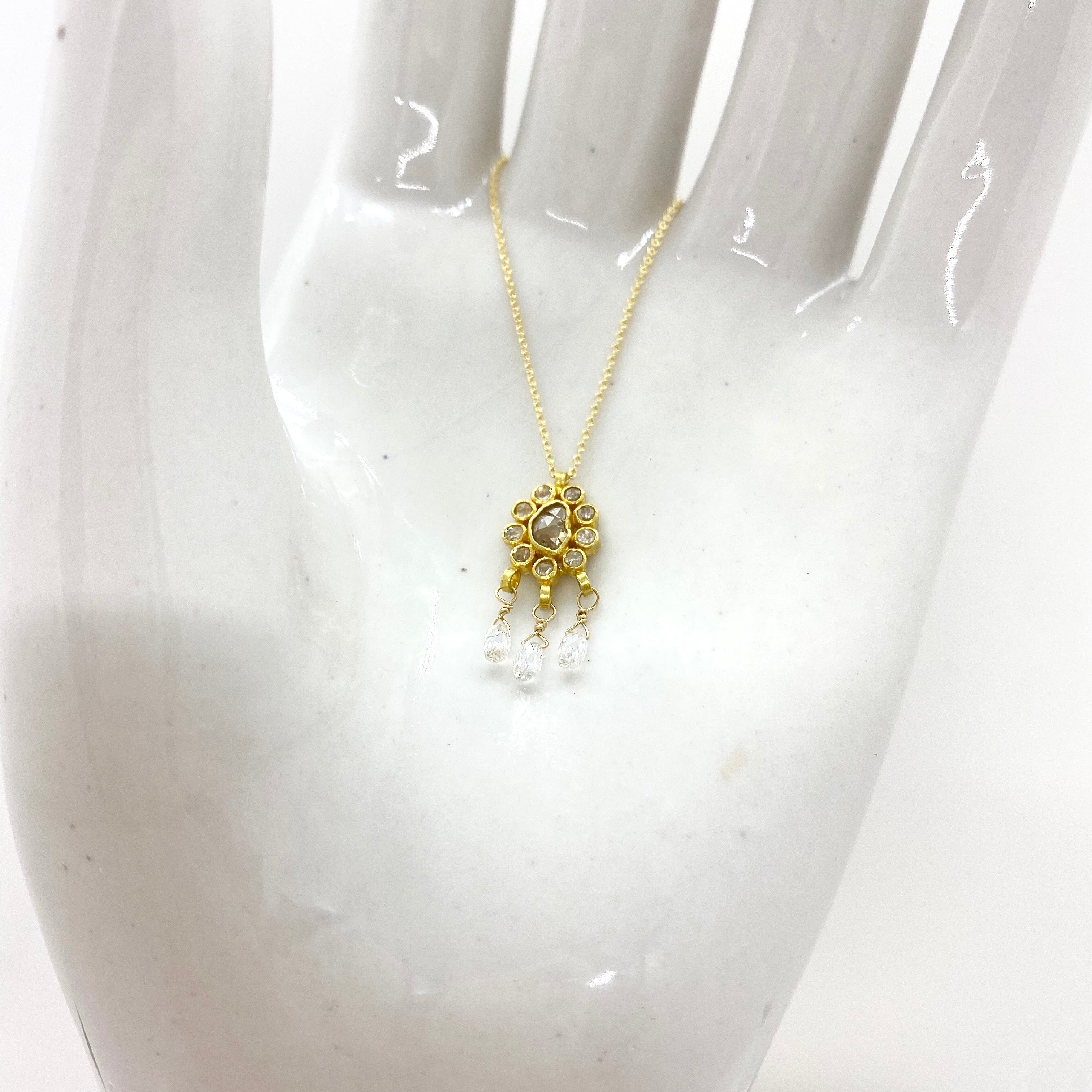 14K Gold Chain Necklace w/ 18k Gold Diamond Pendant & Diamonds