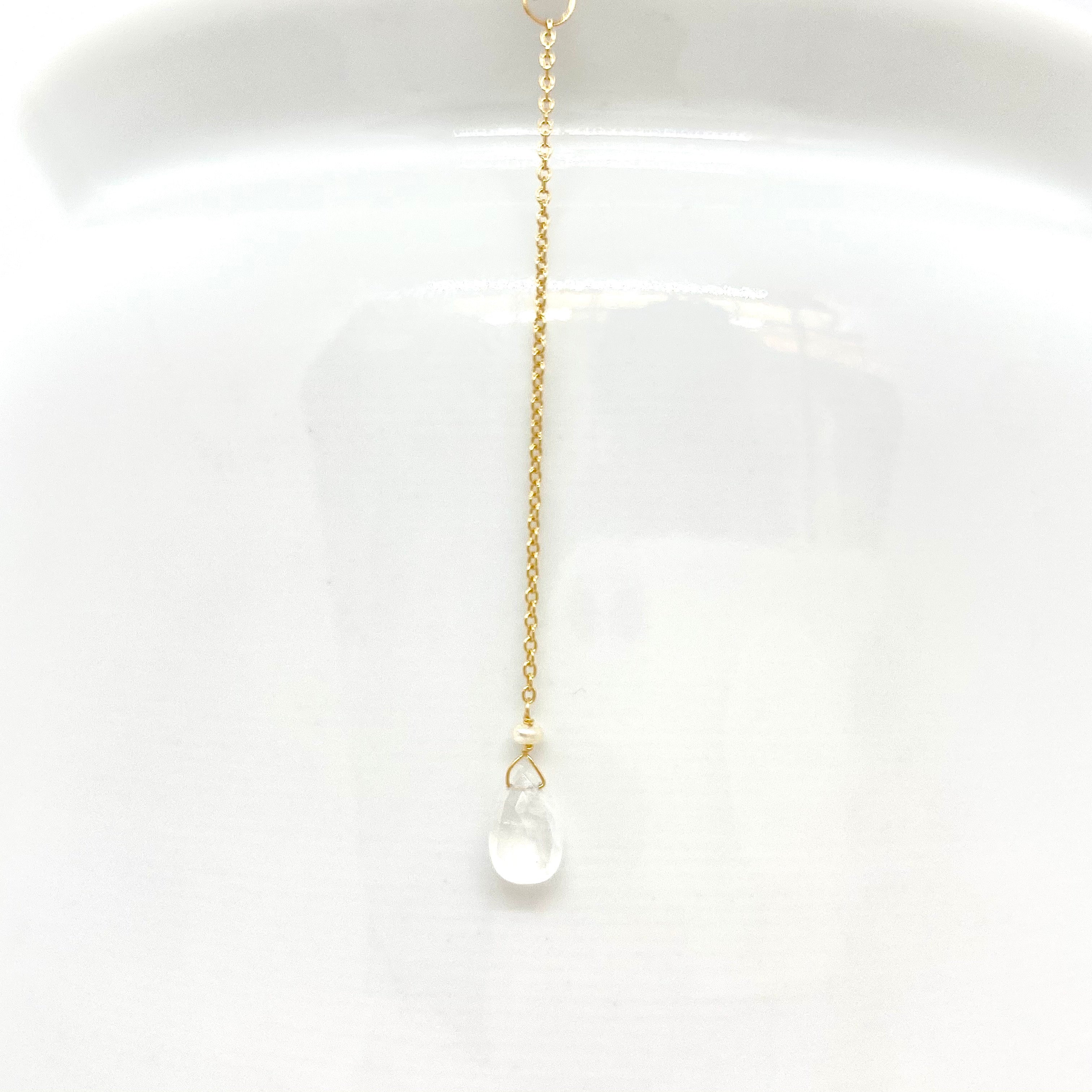 14k Gold Chain Necklace w/ White Opal, 18k Gold Drop, 18k Gold Nugget & Freshwater Pearls