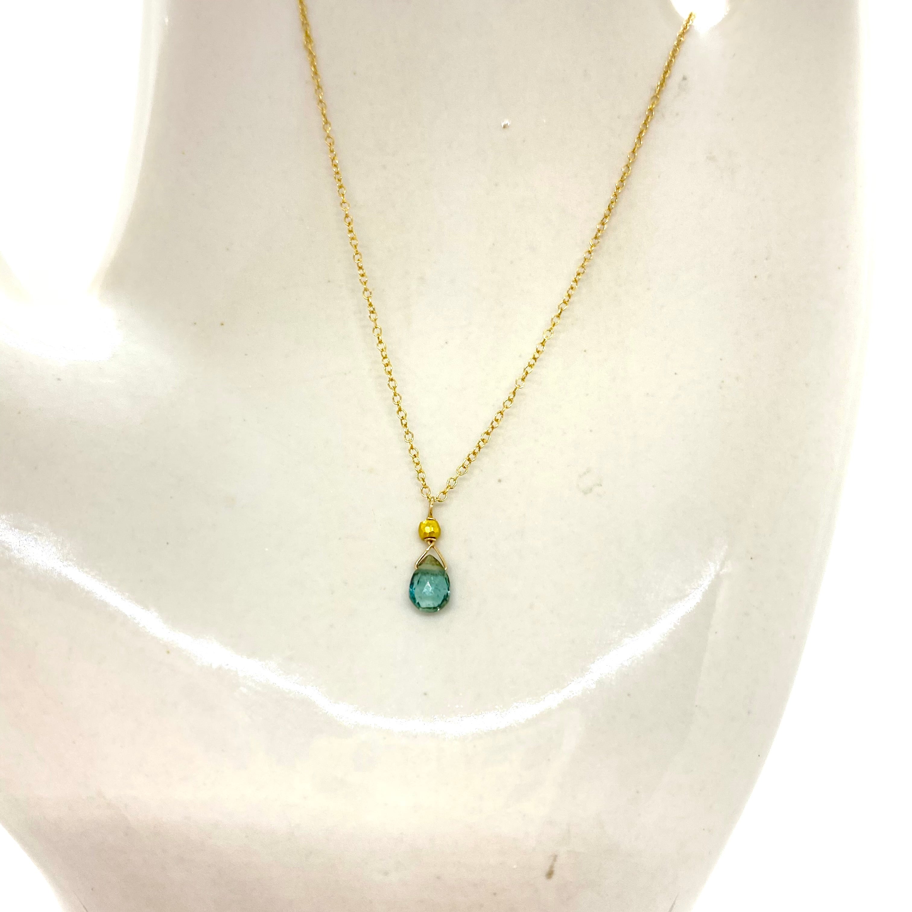 14k Gold Chain Necklace w/ Mystic Topaz & 18k Gold Nugget