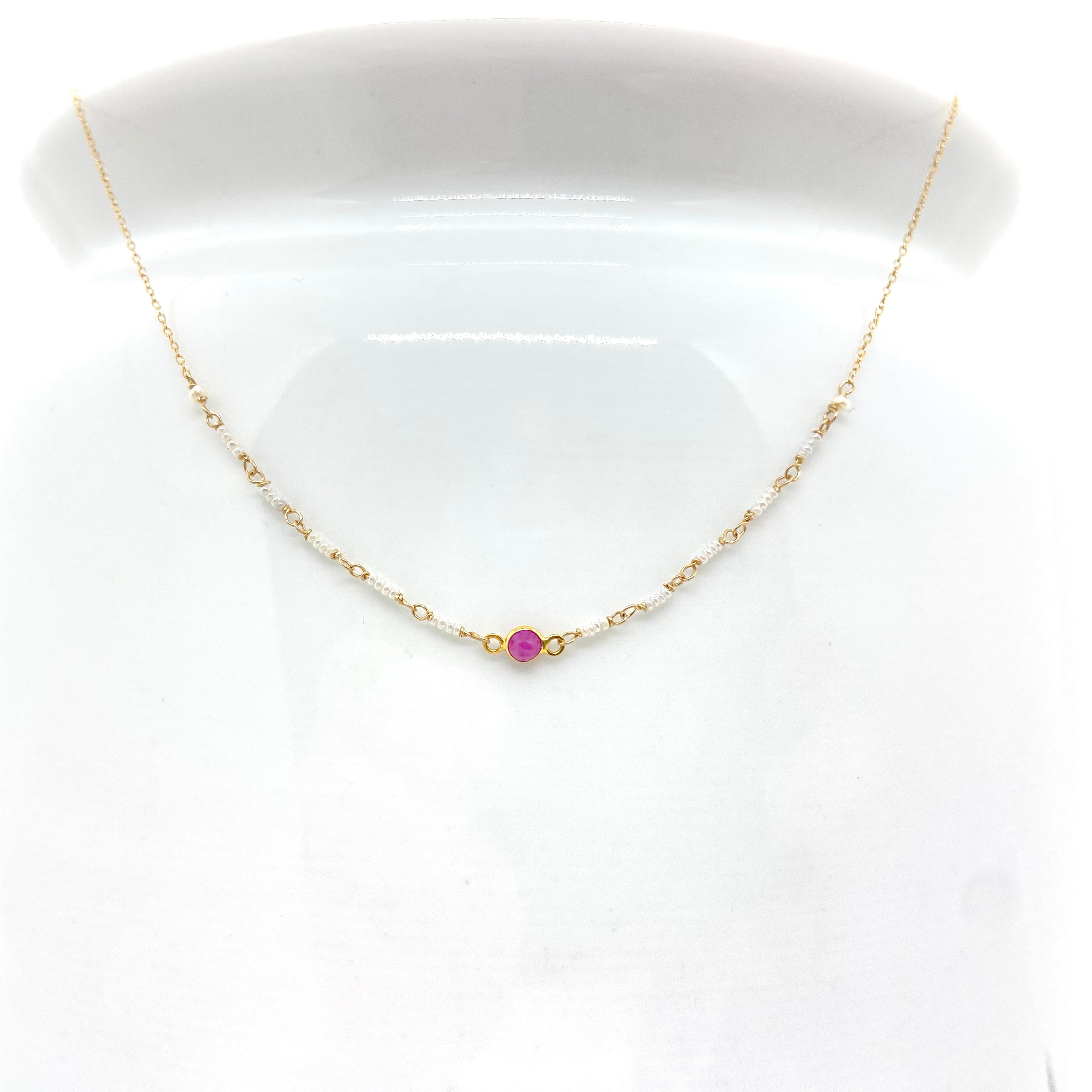 14k Gold Chain Necklace w/ 18k Gold Sapphire Pendant, Freshwater Pearls & Antique Italian Beads