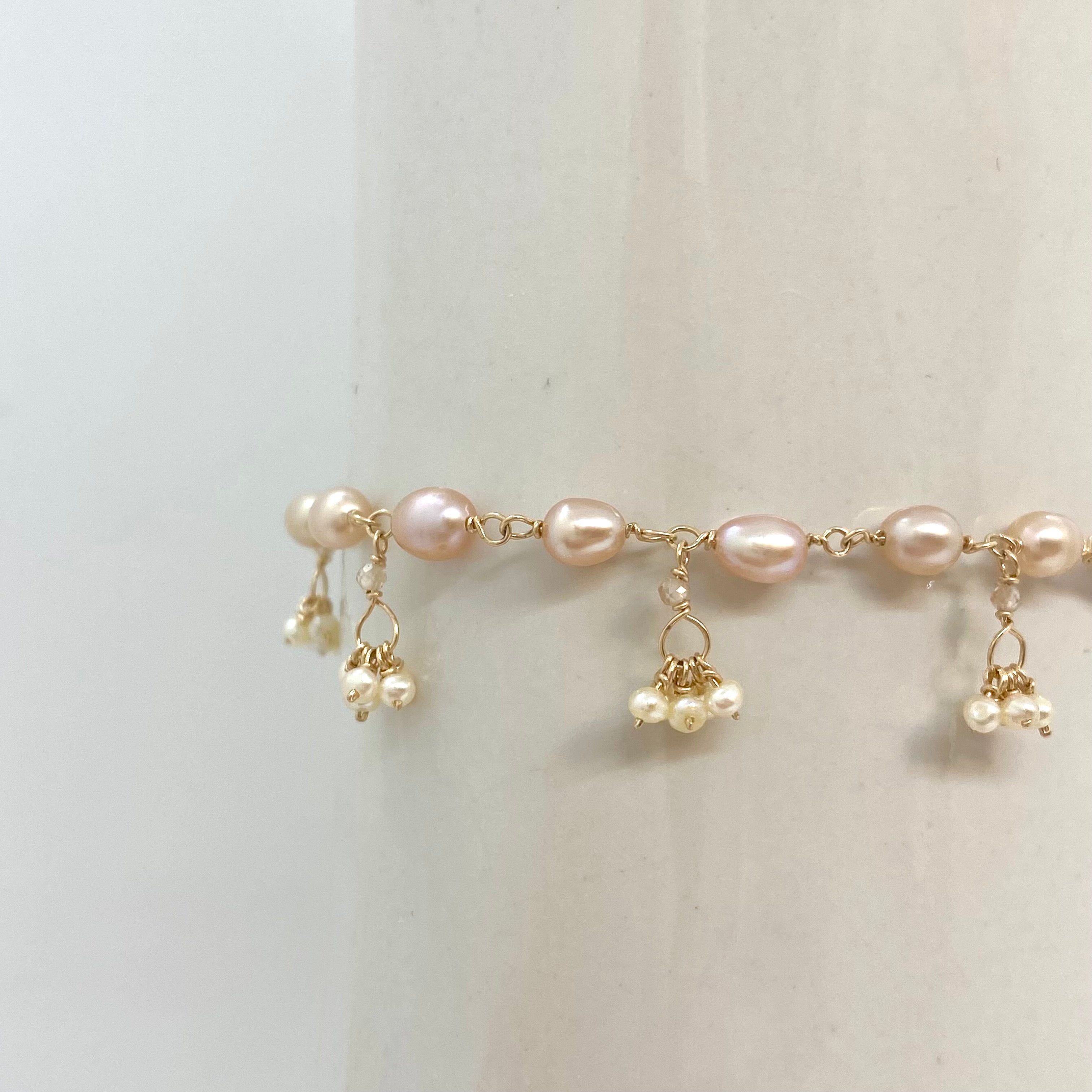 14k Gold Bracelet w/ Freshwater Pearls & Quartz
