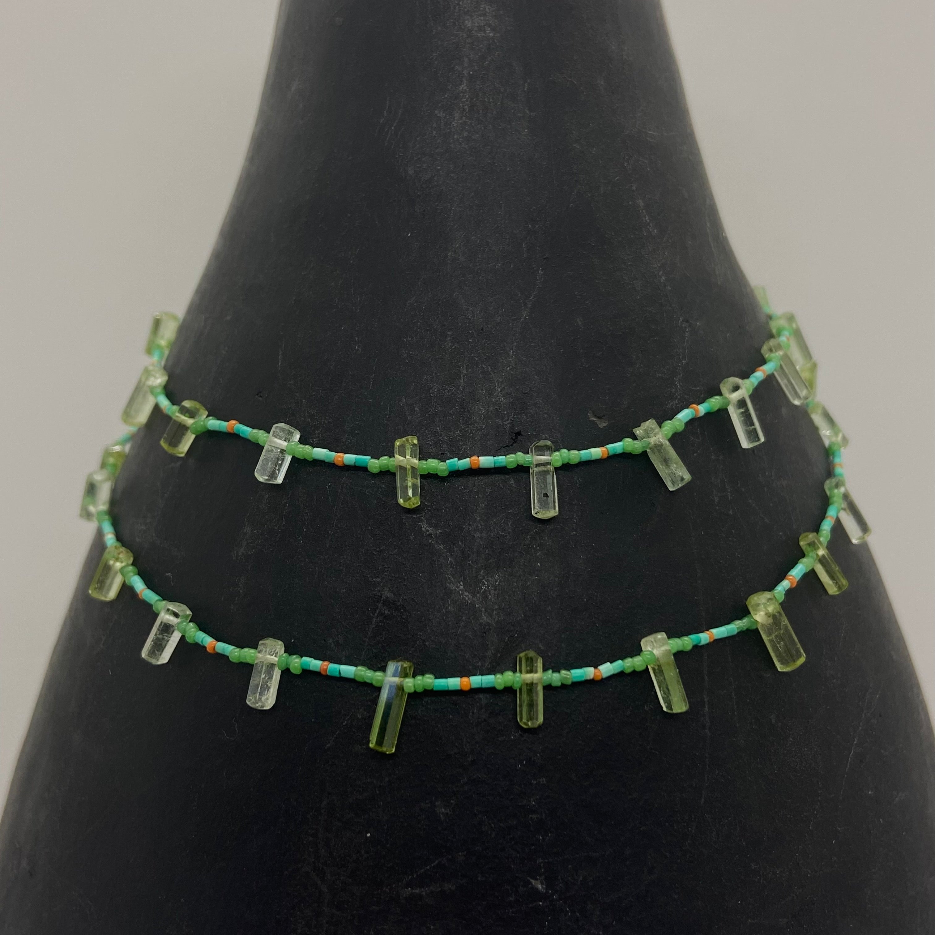 String Beaded Necklace w/ Afghan Turquoise, Tourmaline & Antique Italian Beads
