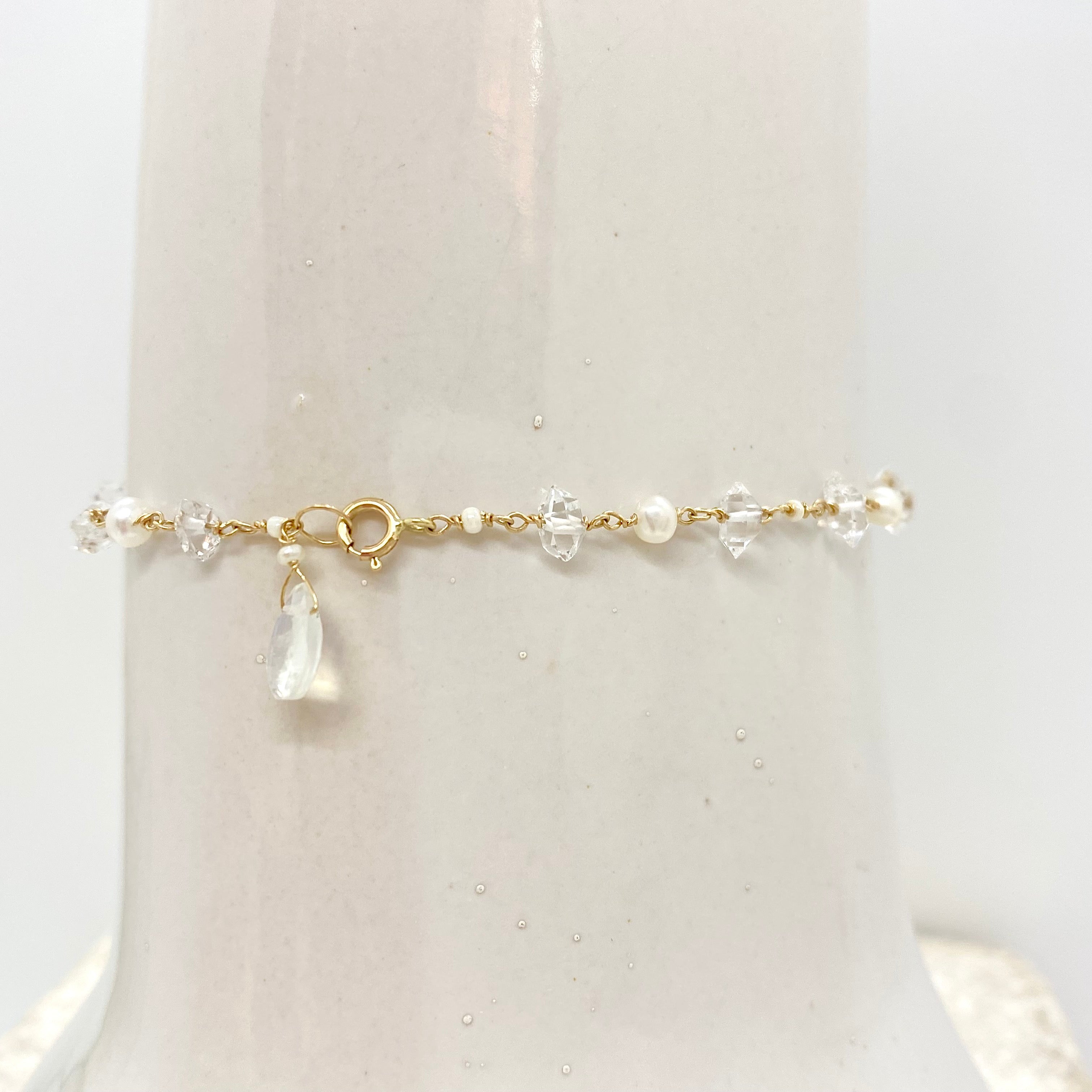 14k Gold Bracelet w/ Freshwater Pearls, Indian Diamonds & Antique Italian Beads