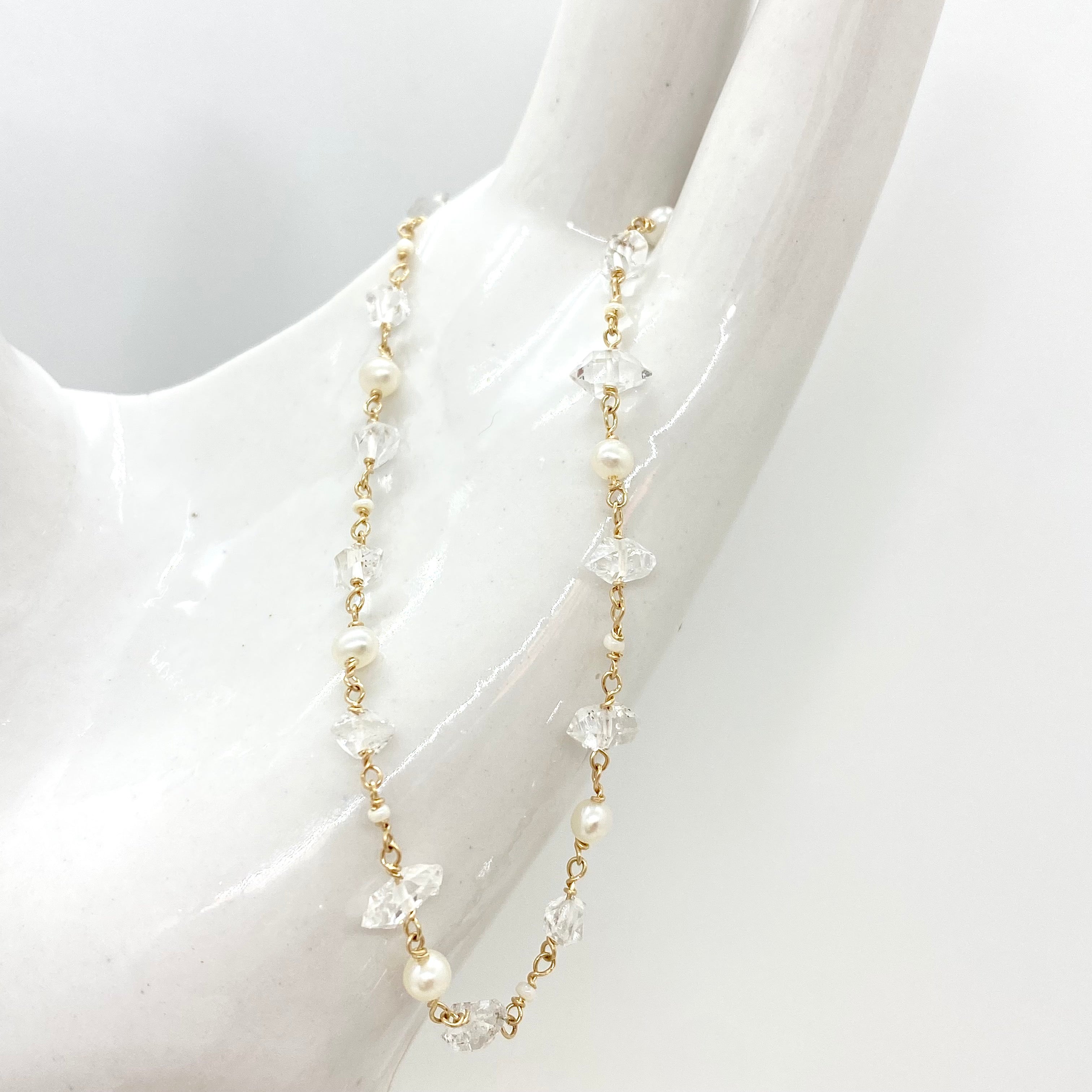 14k Gold Bracelet w/ Freshwater Pearls, Indian Diamonds & Antique Italian Beads